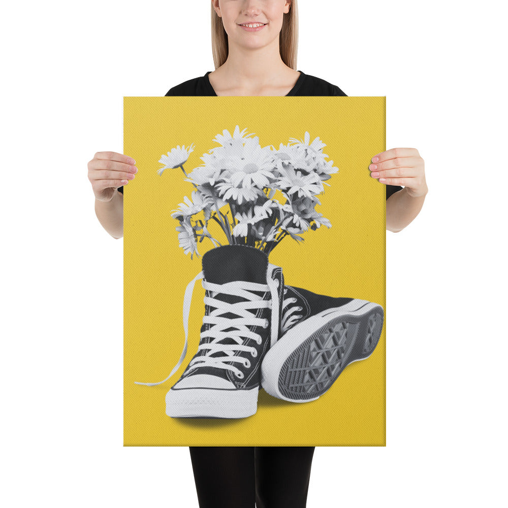 A Converse-ation by Enrique Aldana - Yellow | Wrapped Canvas