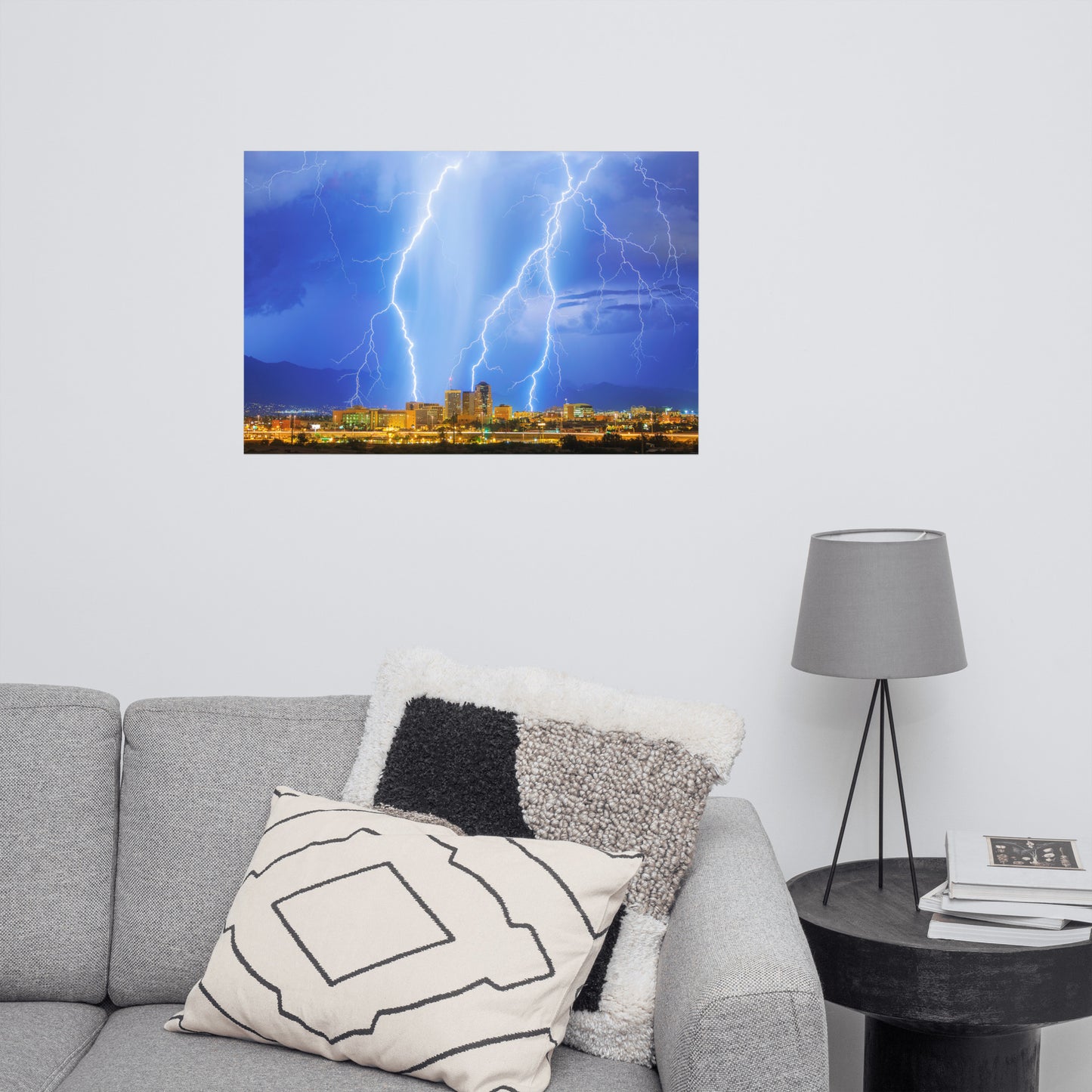 Downtown Tucson Lightning Monsoon by Sean Parker Photography | Poster