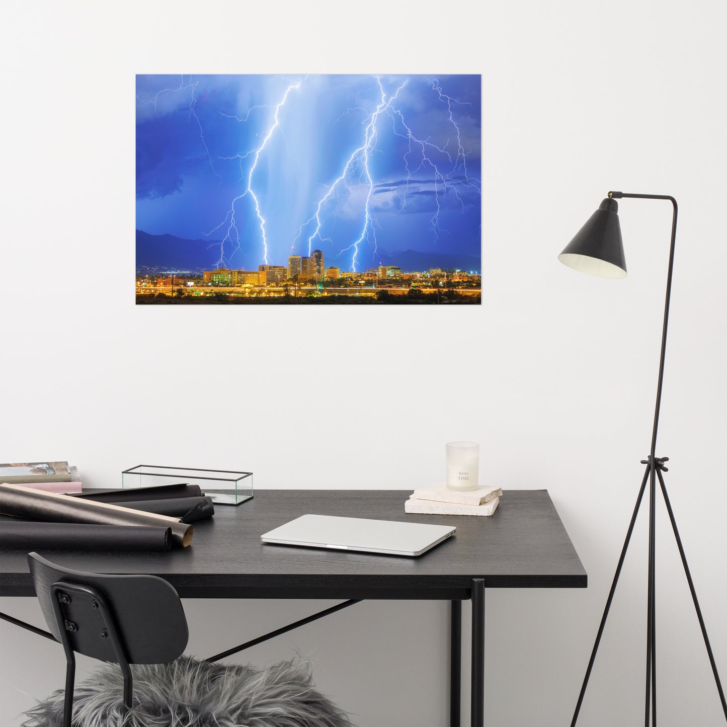 Downtown Tucson Lightning Monsoon by Sean Parker Photography | Poster