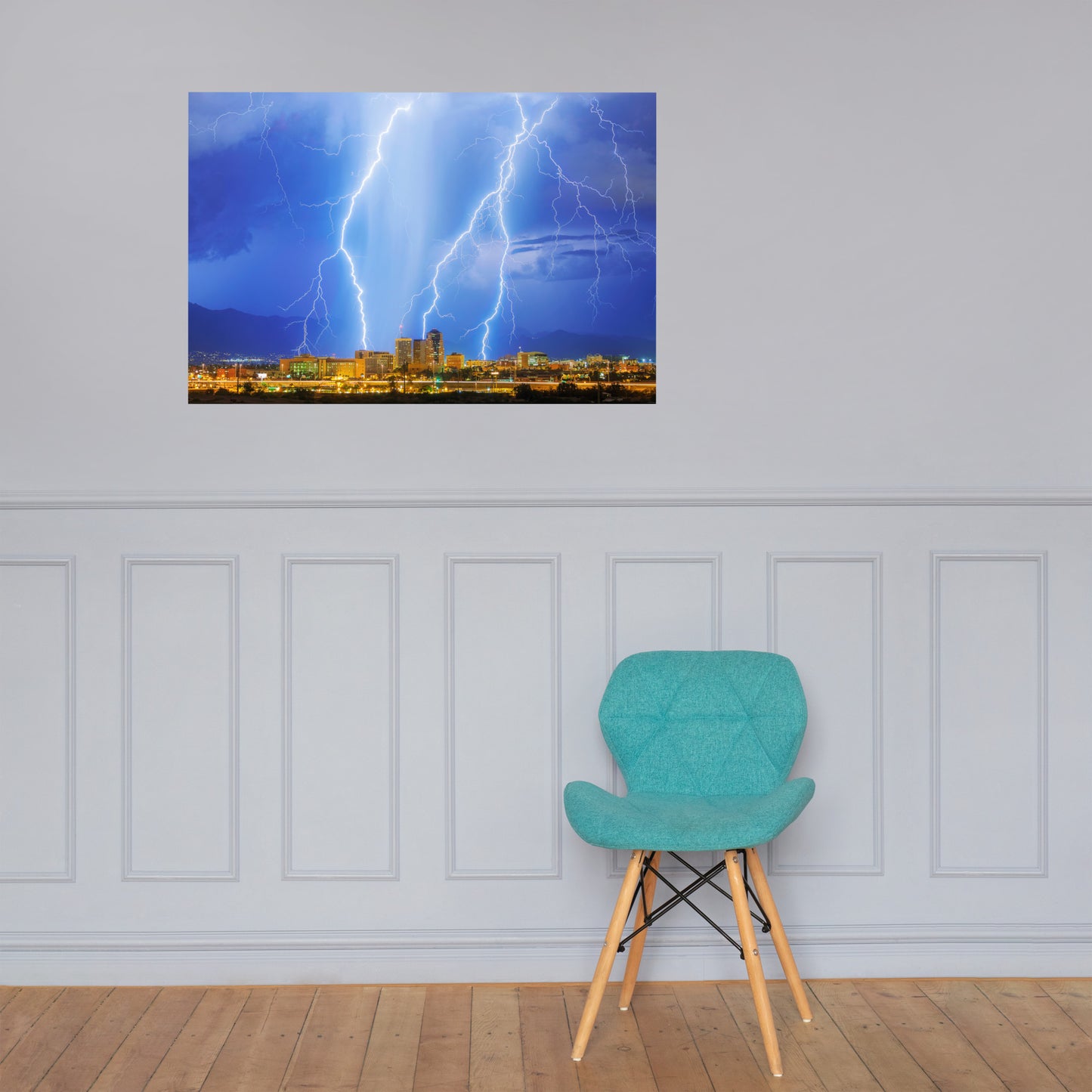 Downtown Tucson Lightning Monsoon by Sean Parker Photography | Poster