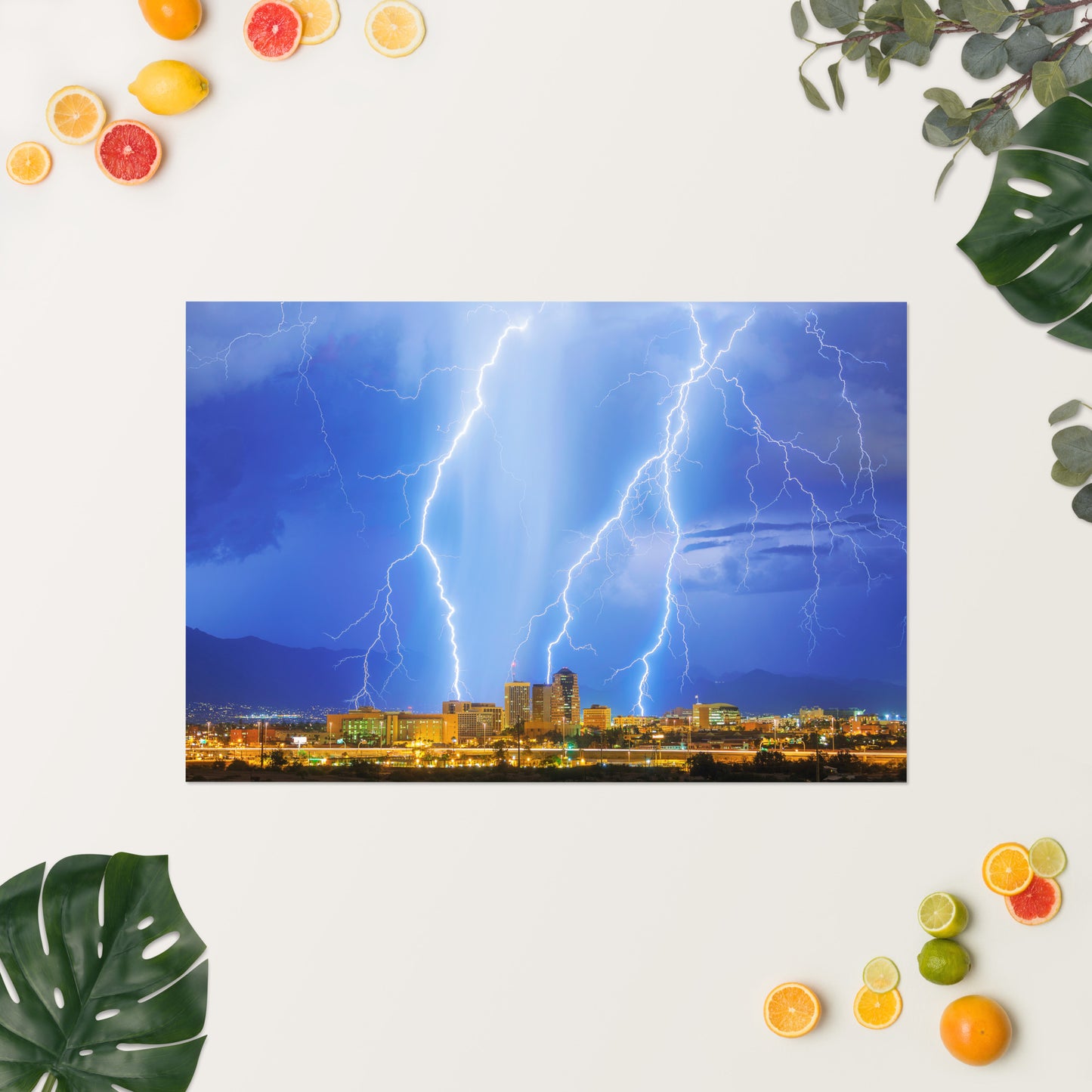 Downtown Tucson Lightning Monsoon by Sean Parker Photography | Poster