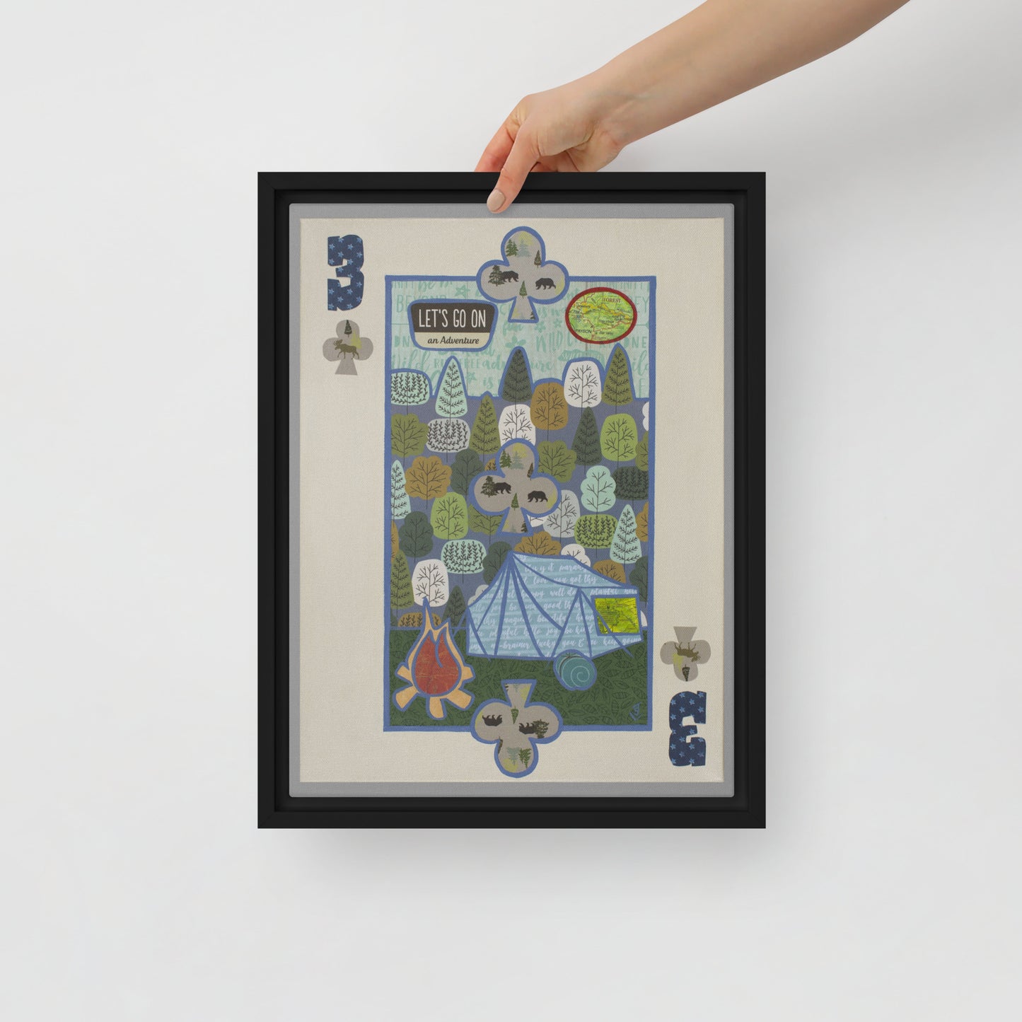 Three of Clubs by Suzanne Villella | Framed canvas