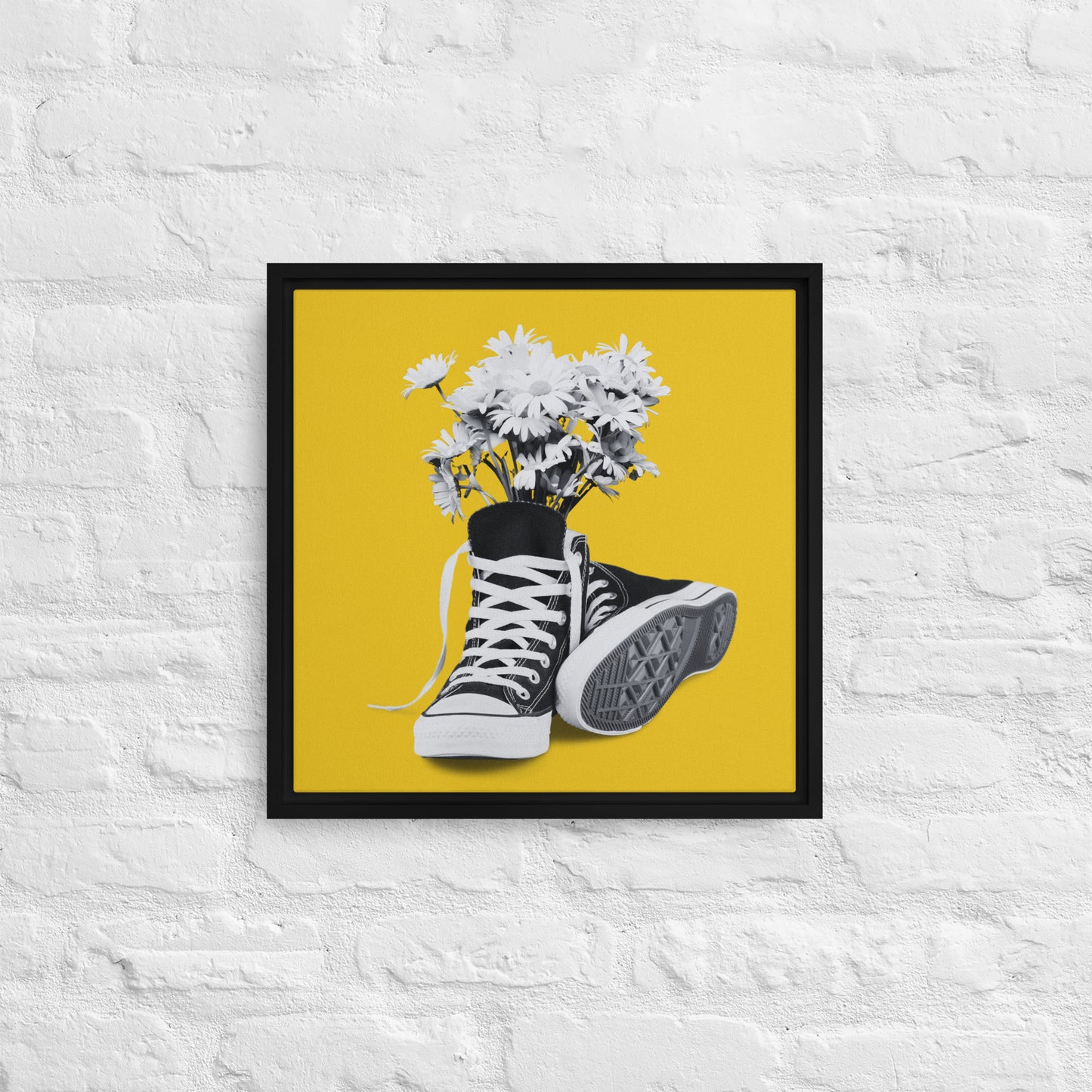 A Converse-ation by Enrique Aldana - Yellow | Framed canvas