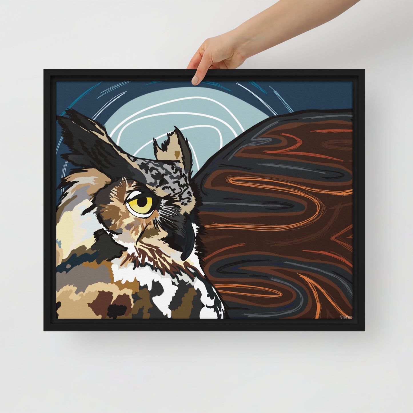 Great Horned Owl by Darby Hunter | Framed Canvas