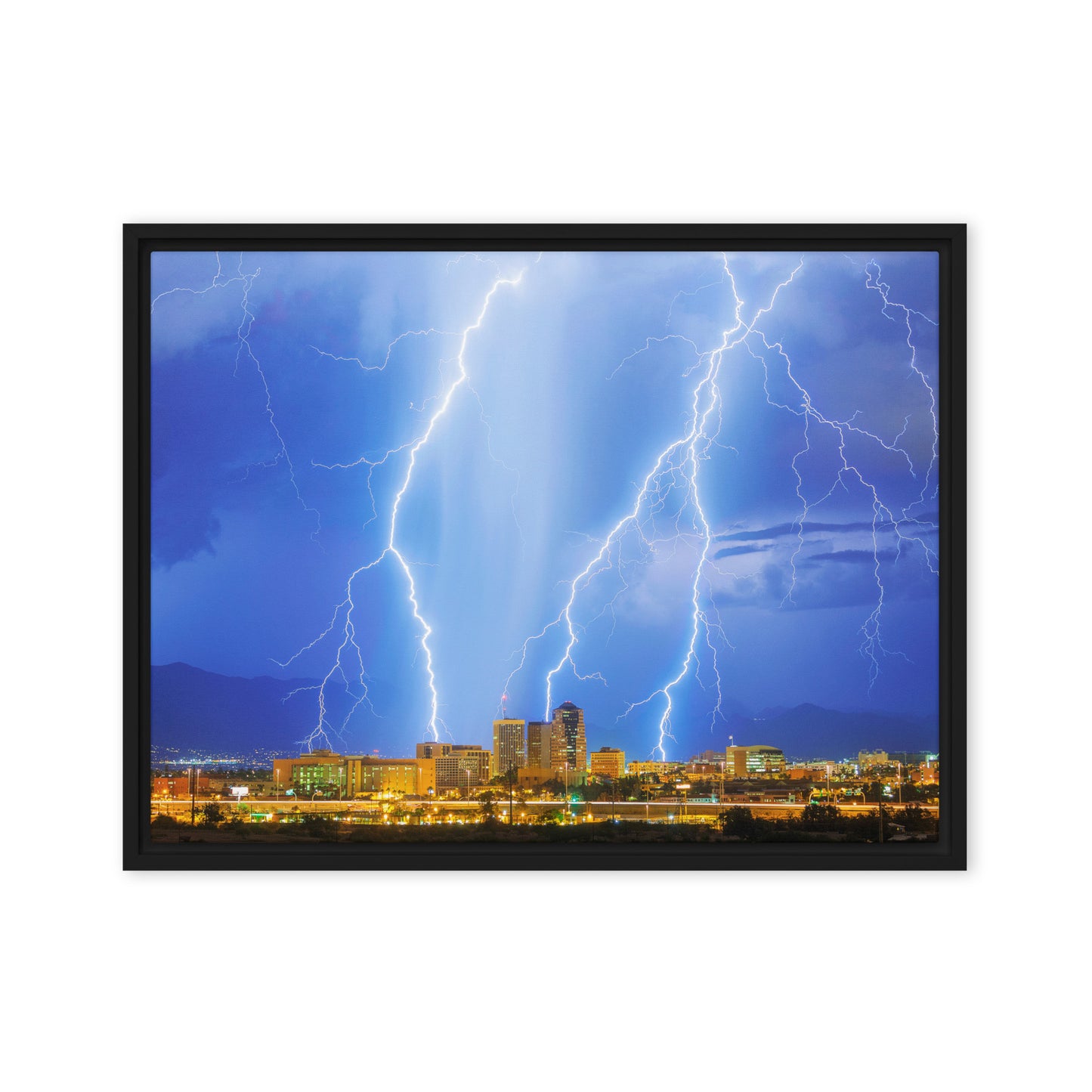 Downtown Tucson Lightning Monsoon by Sean Parker Photography | Framed canvas