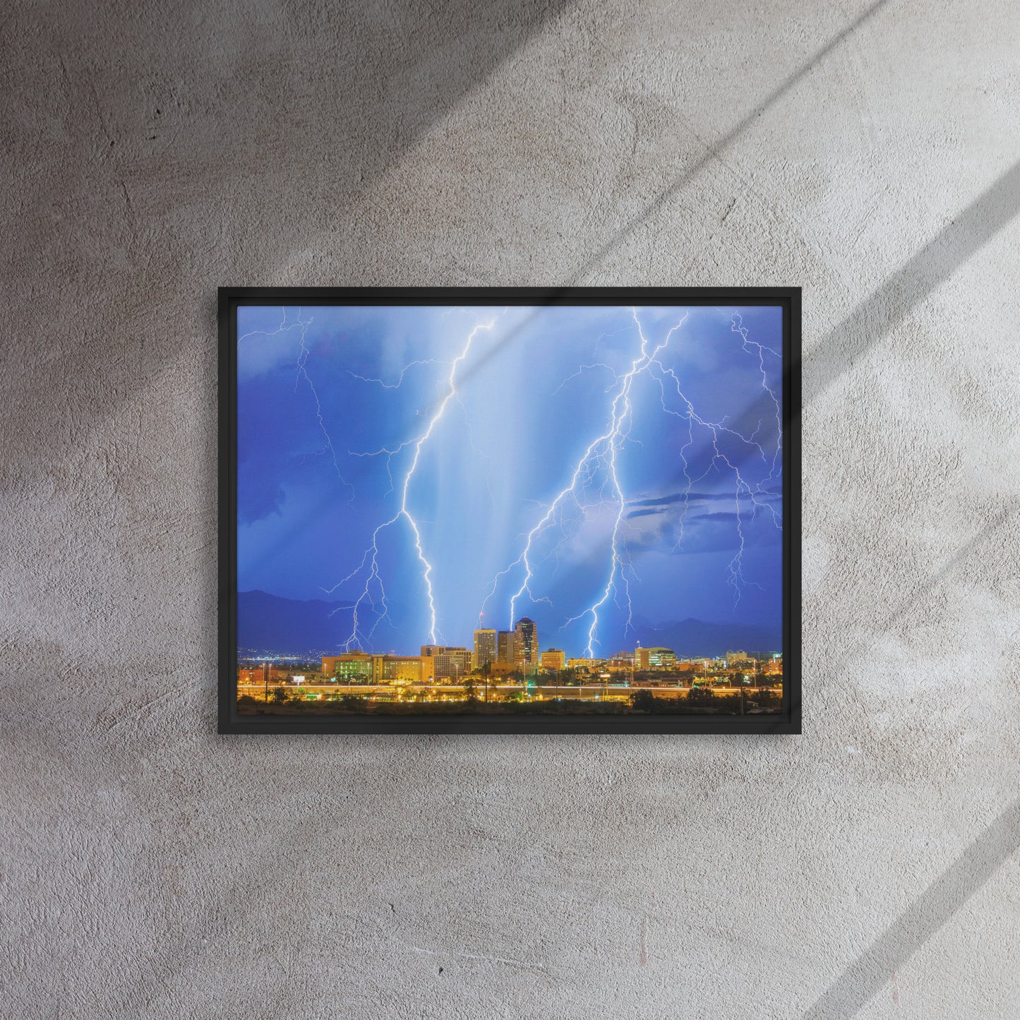 Downtown Tucson Lightning Monsoon by Sean Parker Photography | Framed canvas