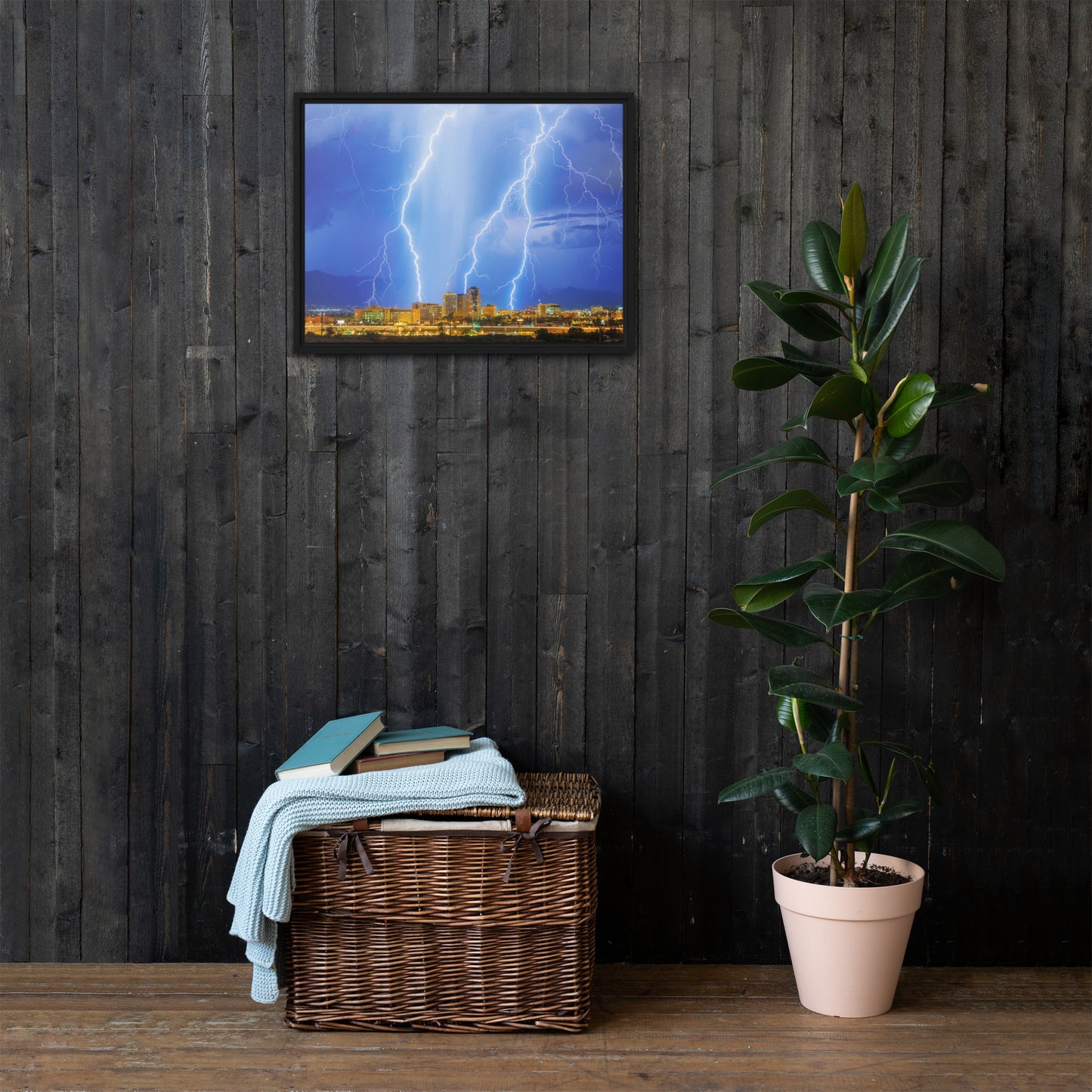 Downtown Tucson Lightning Monsoon by Sean Parker Photography | Framed canvas