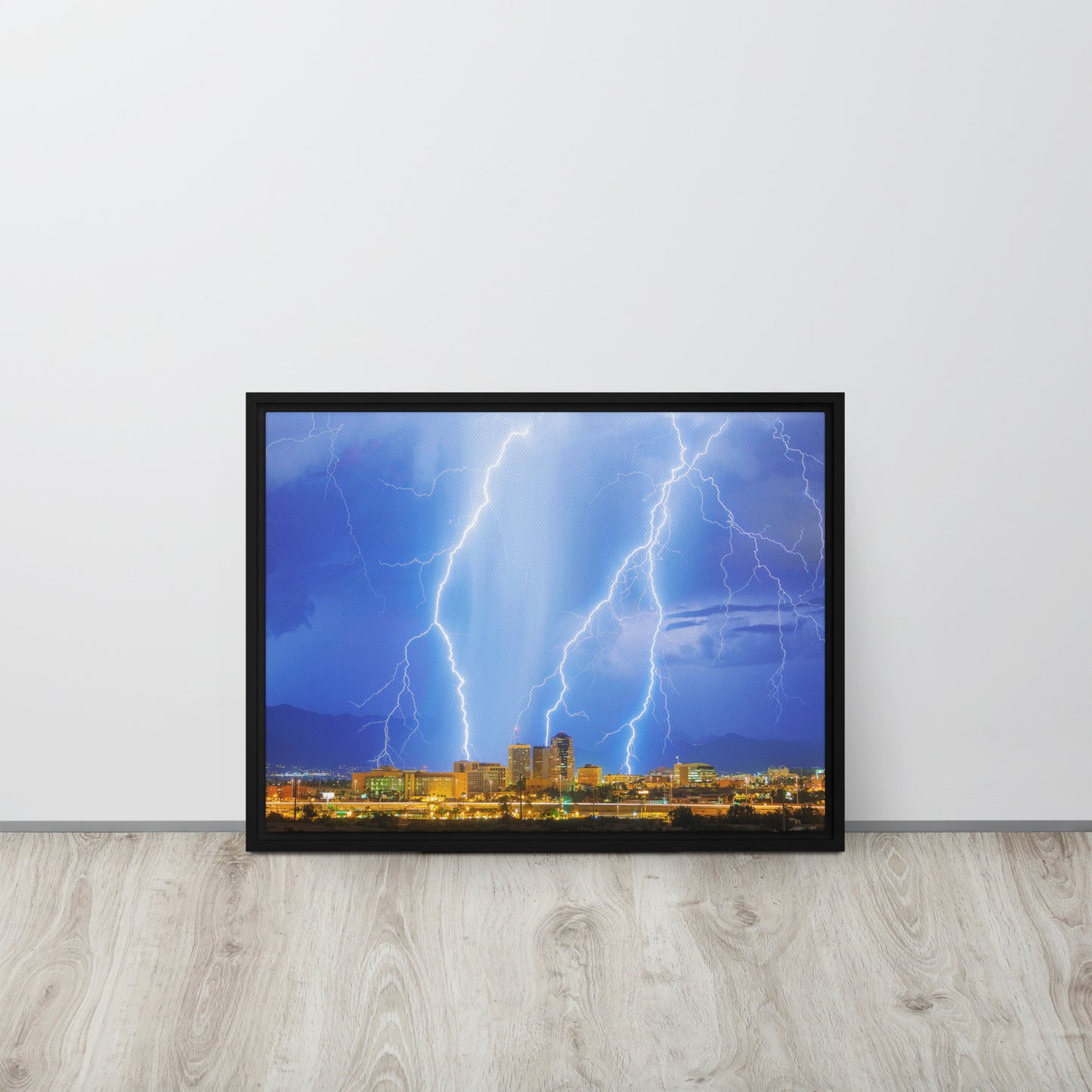 Downtown Tucson Lightning Monsoon by Sean Parker Photography | Framed canvas