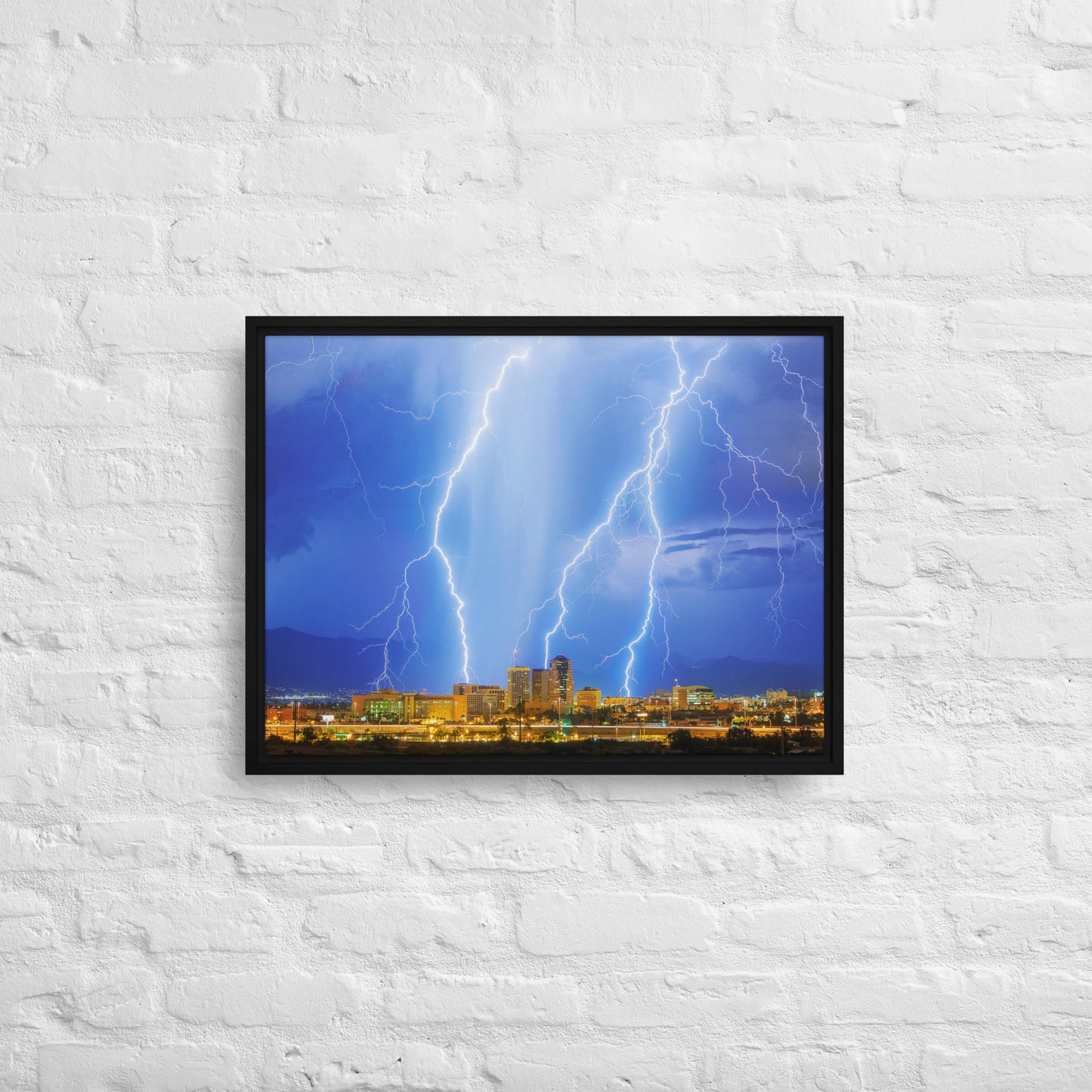 Downtown Tucson Lightning Monsoon by Sean Parker Photography | Framed canvas