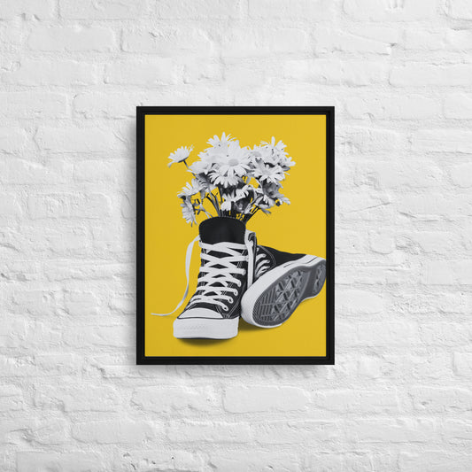 A Converse-ation by Enrique Aldana - Yellow | Framed canvas