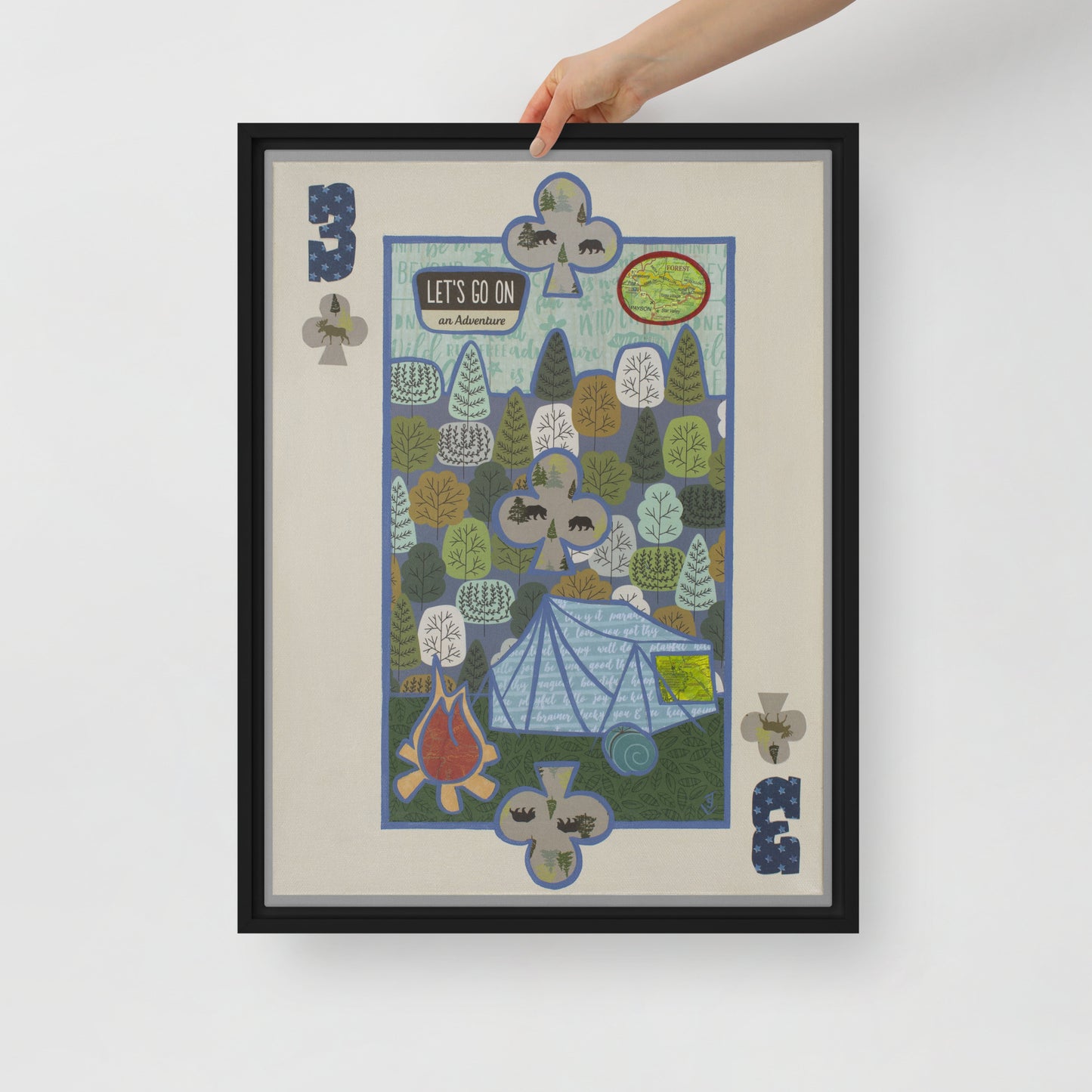 Three of Clubs by Suzanne Villella | Framed canvas