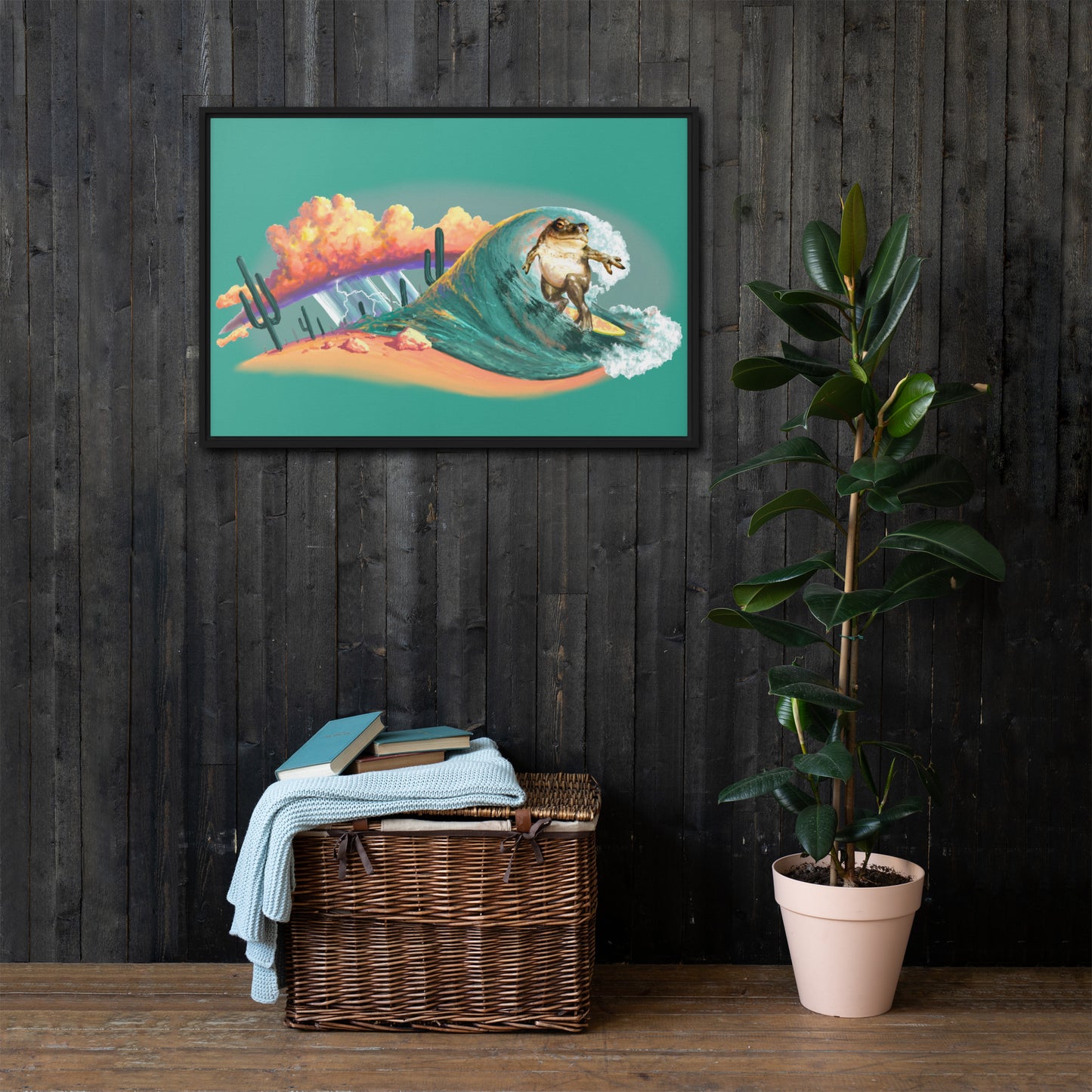 Surfer Dude Mural by Joe Pagac | Framed Canvas