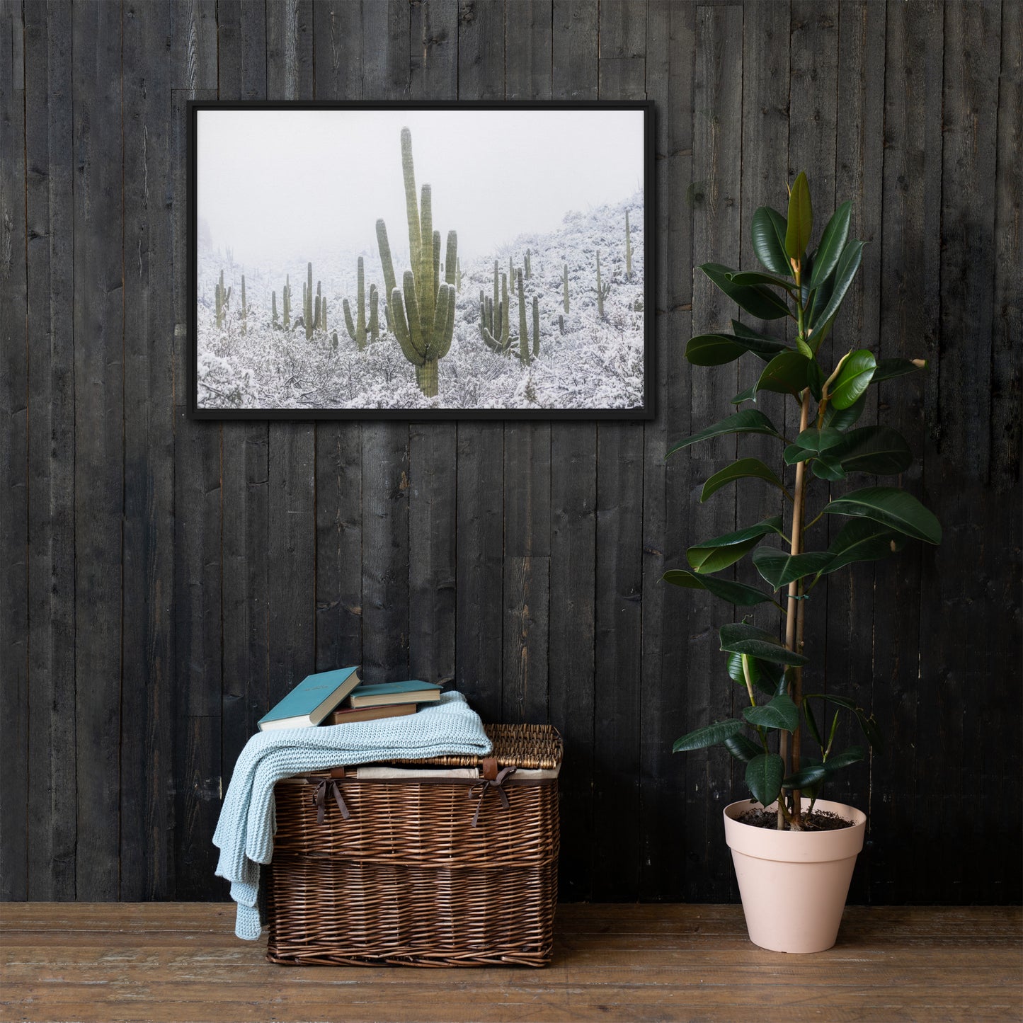 Saguaro Snowfall by Sean Parker Photography | Framed canvas