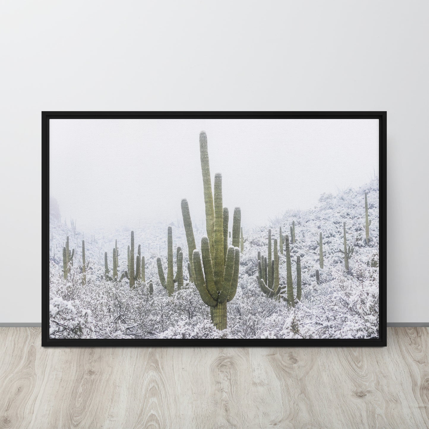 Saguaro Snowfall by Sean Parker Photography | Framed canvas