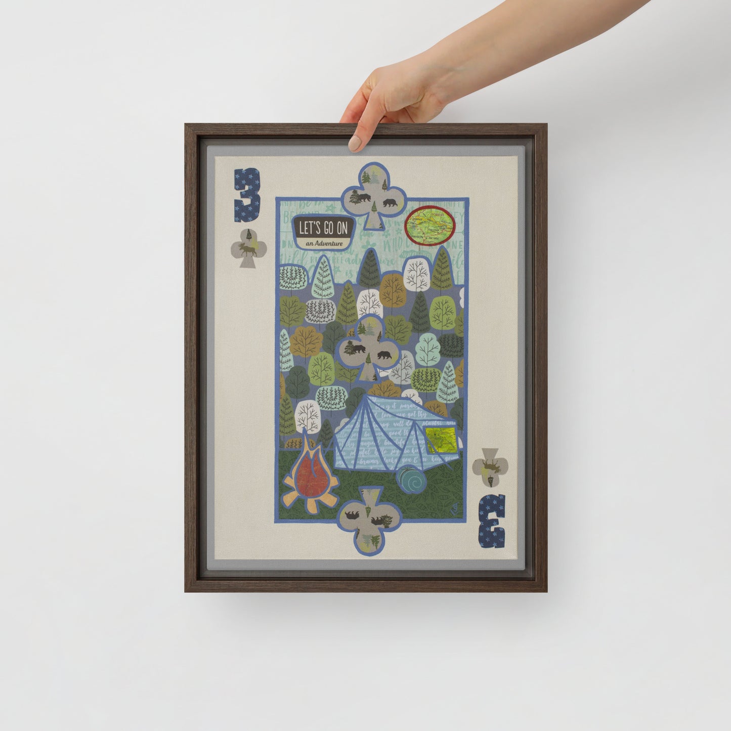 Three of Clubs by Suzanne Villella | Framed canvas