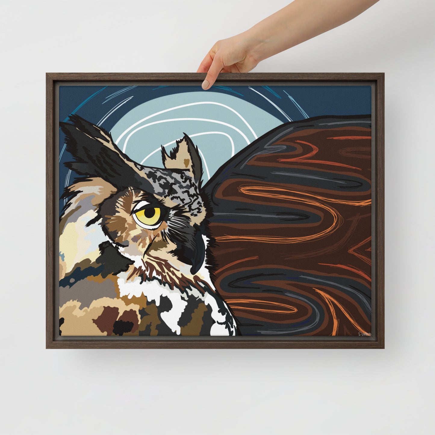 Great Horned Owl by Darby Hunter | Framed Canvas