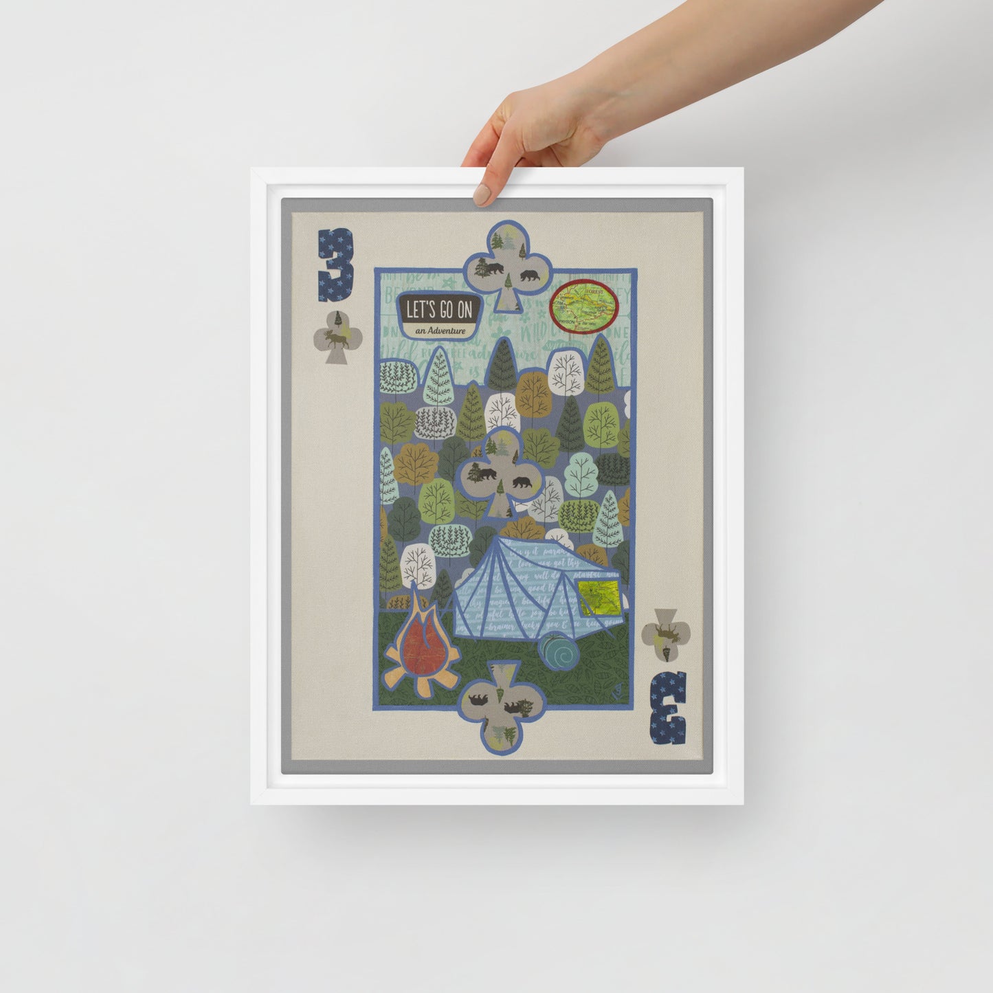 Three of Clubs by Suzanne Villella | Framed canvas