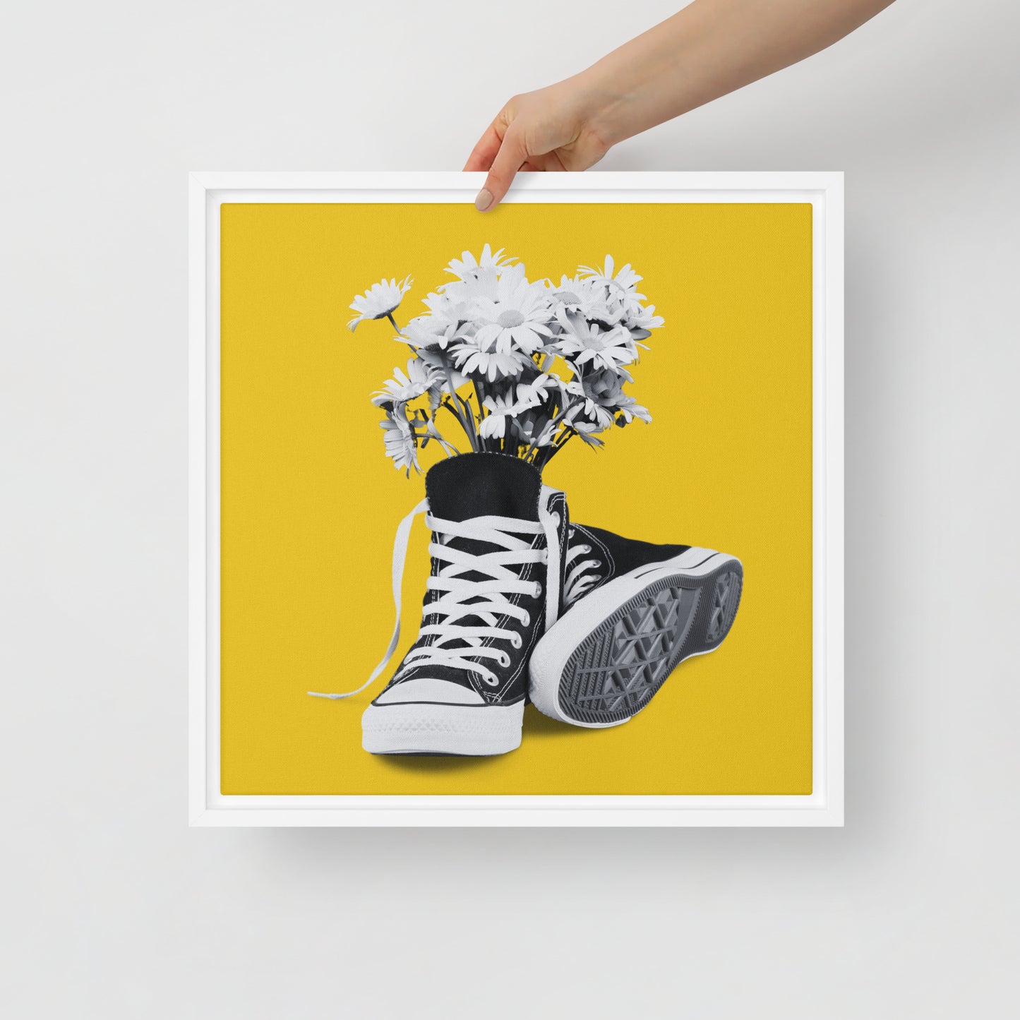 A Converse-ation by Enrique Aldana - Yellow | Framed canvas