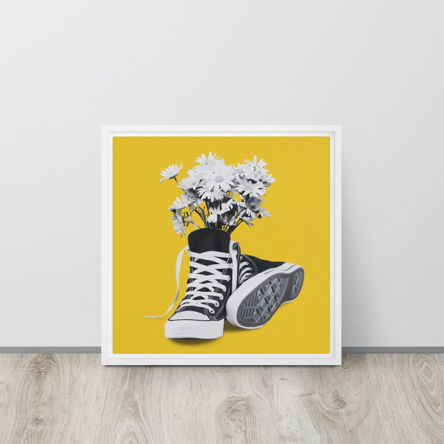 A Converse-ation by Enrique Aldana - Yellow | Framed canvas