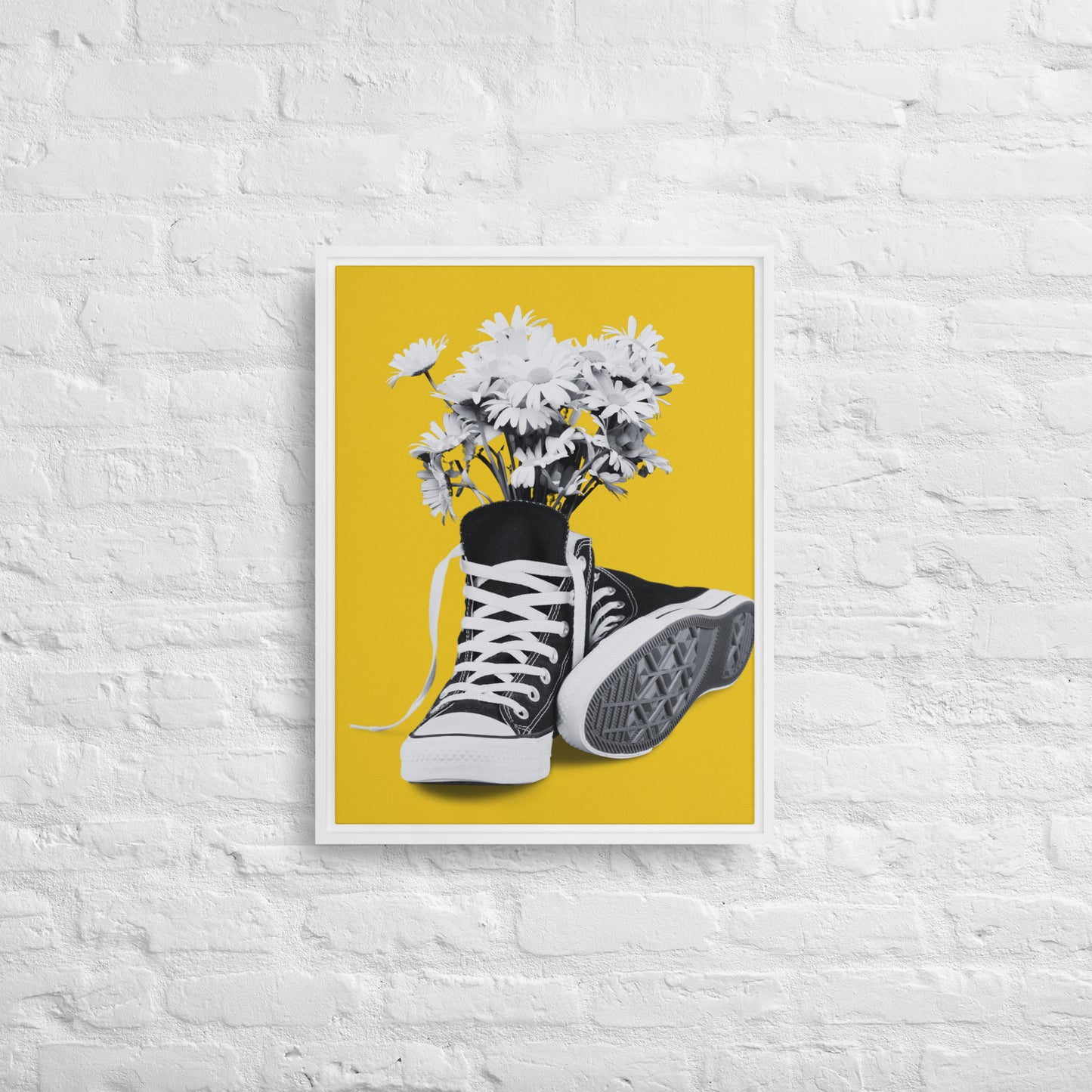 A Converse-ation by Enrique Aldana - Yellow | Framed canvas