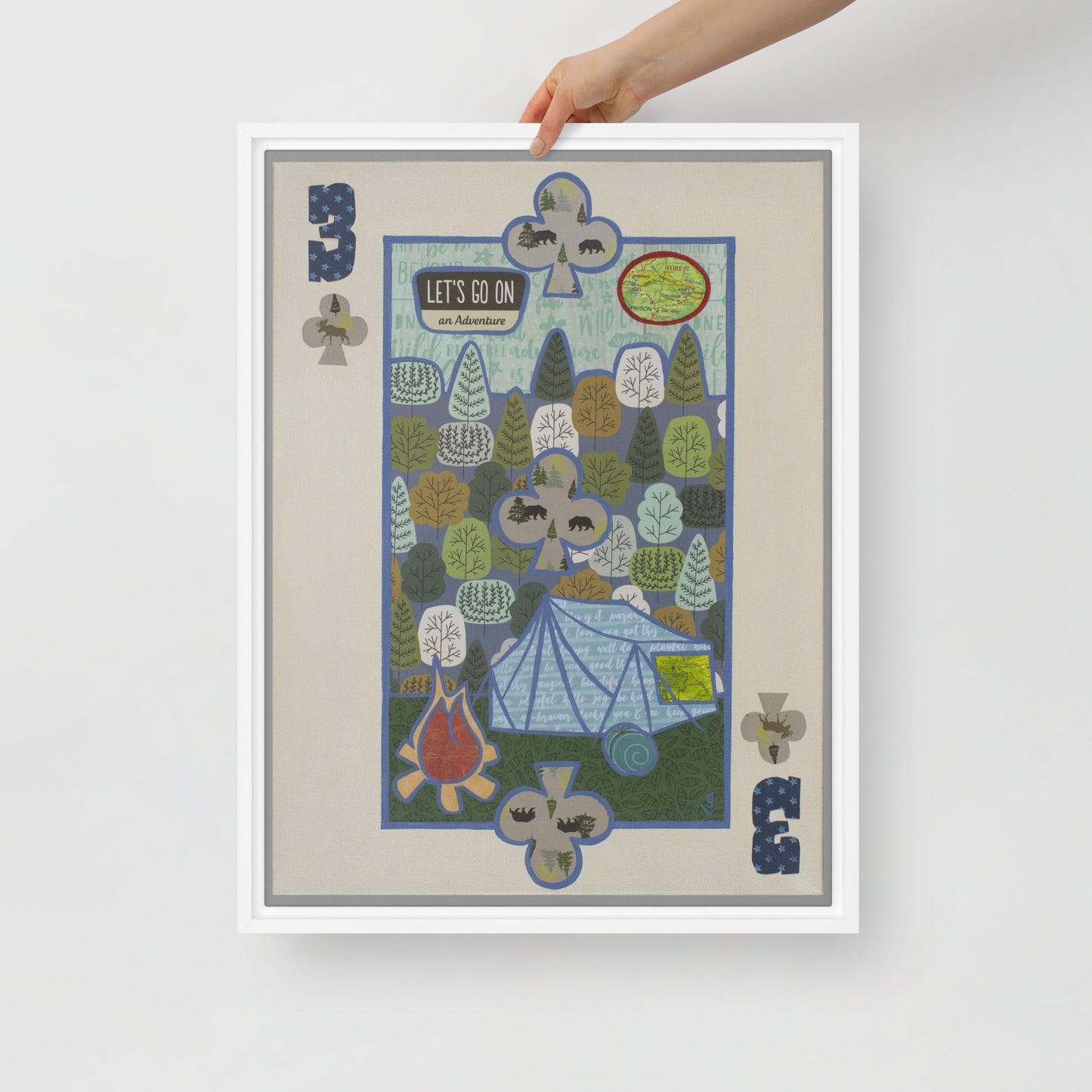 Three of Clubs by Suzanne Villella | Framed canvas