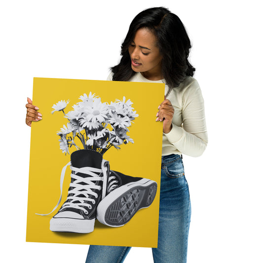 A Converse-ation by Enrique Aldana - Yellow | Metal prints