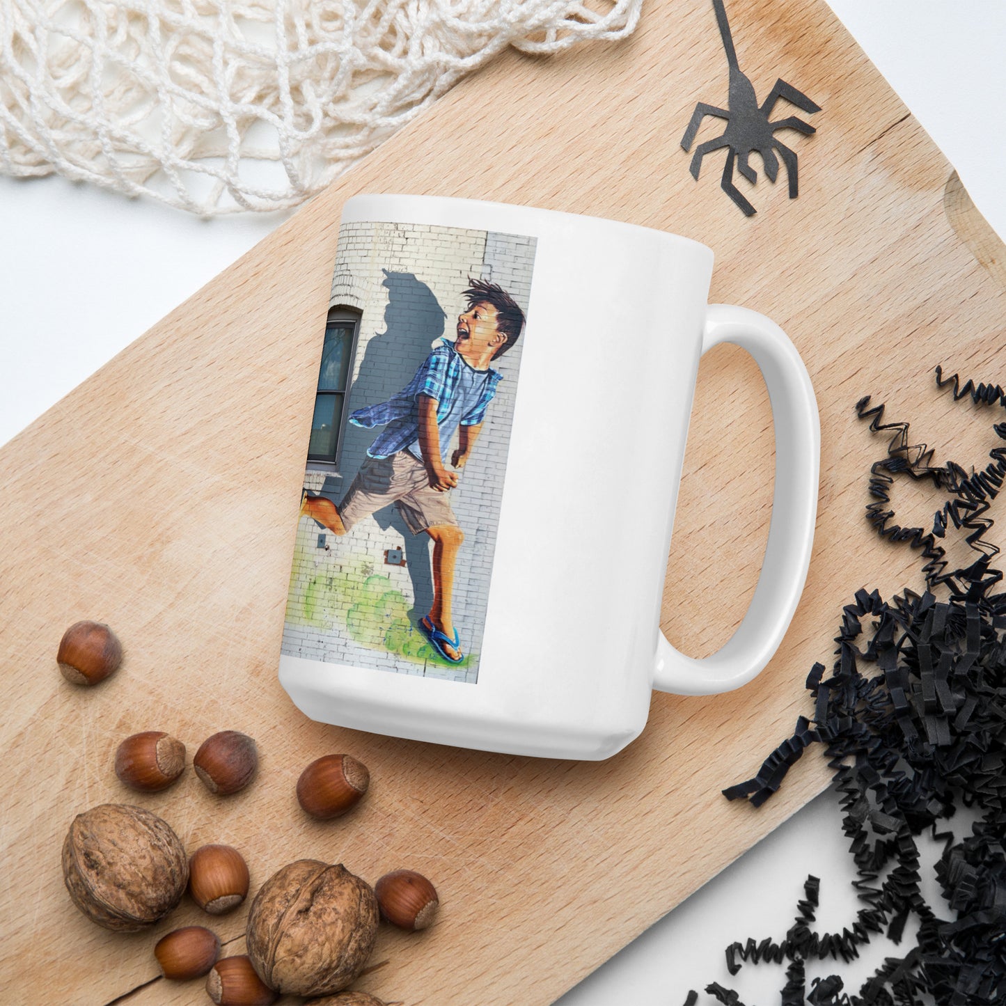 Running of the Pinatas Mural by Ignacio Garcia | White glossy mug