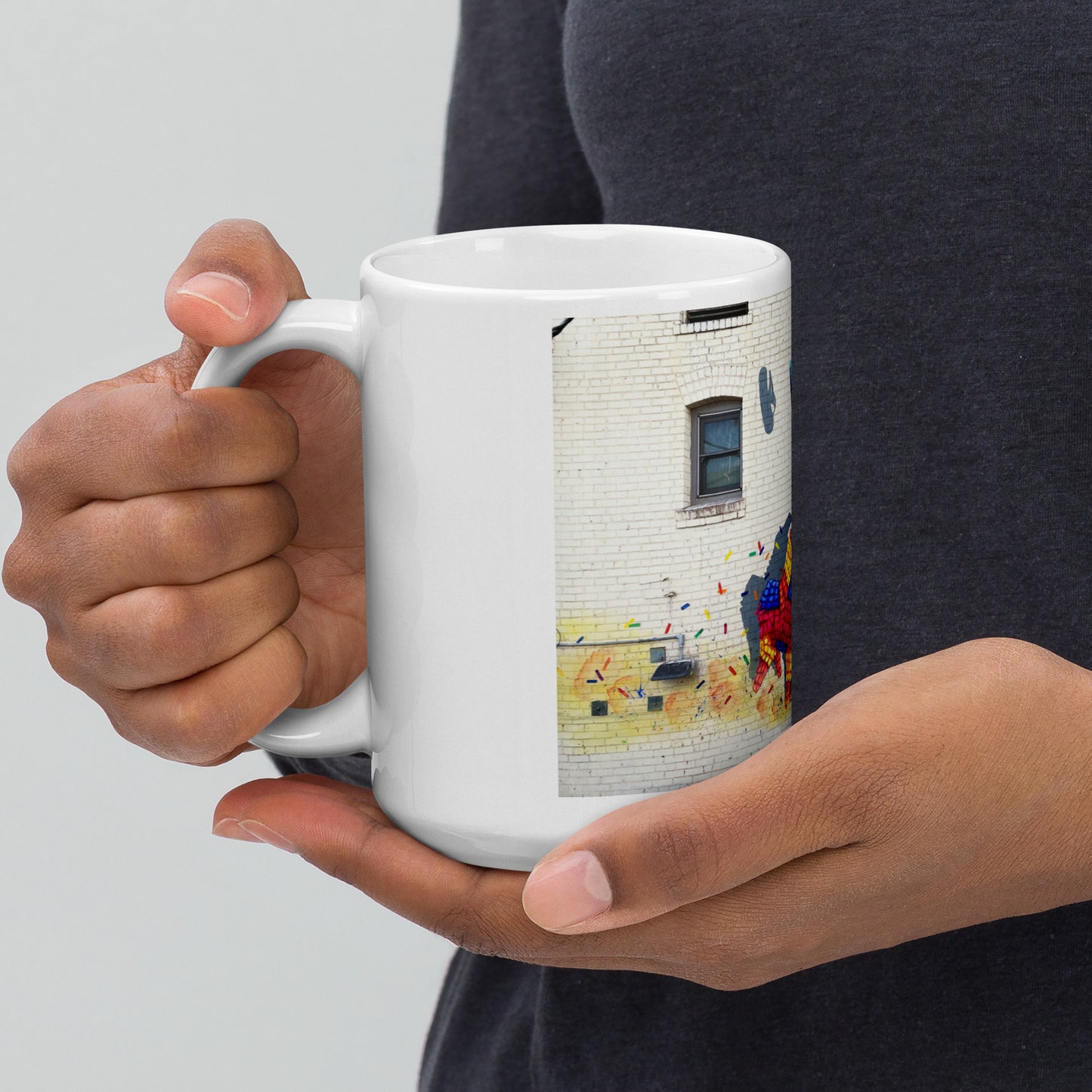 Running of the Pinatas Mural by Ignacio Garcia | White glossy mug