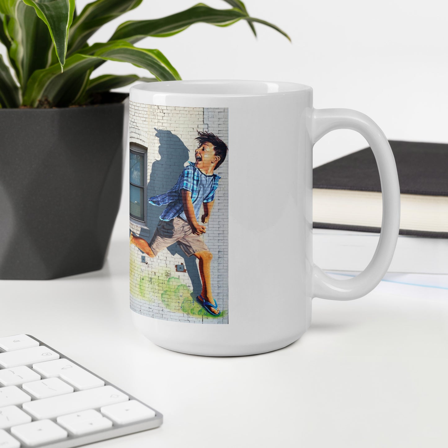 Running of the Pinatas Mural by Ignacio Garcia | White glossy mug