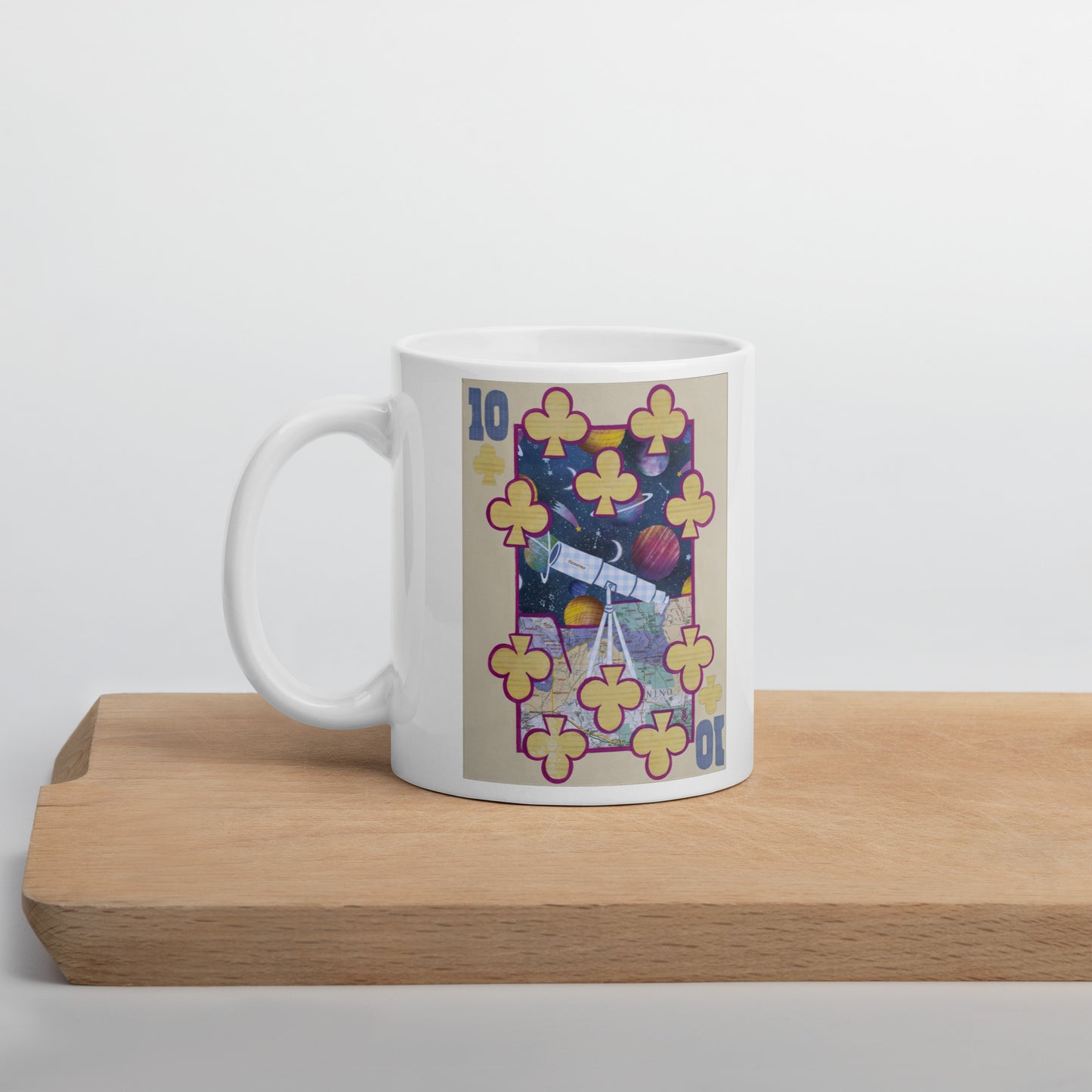 Ten of Clubs by Suzanne Villella | White glossy mug