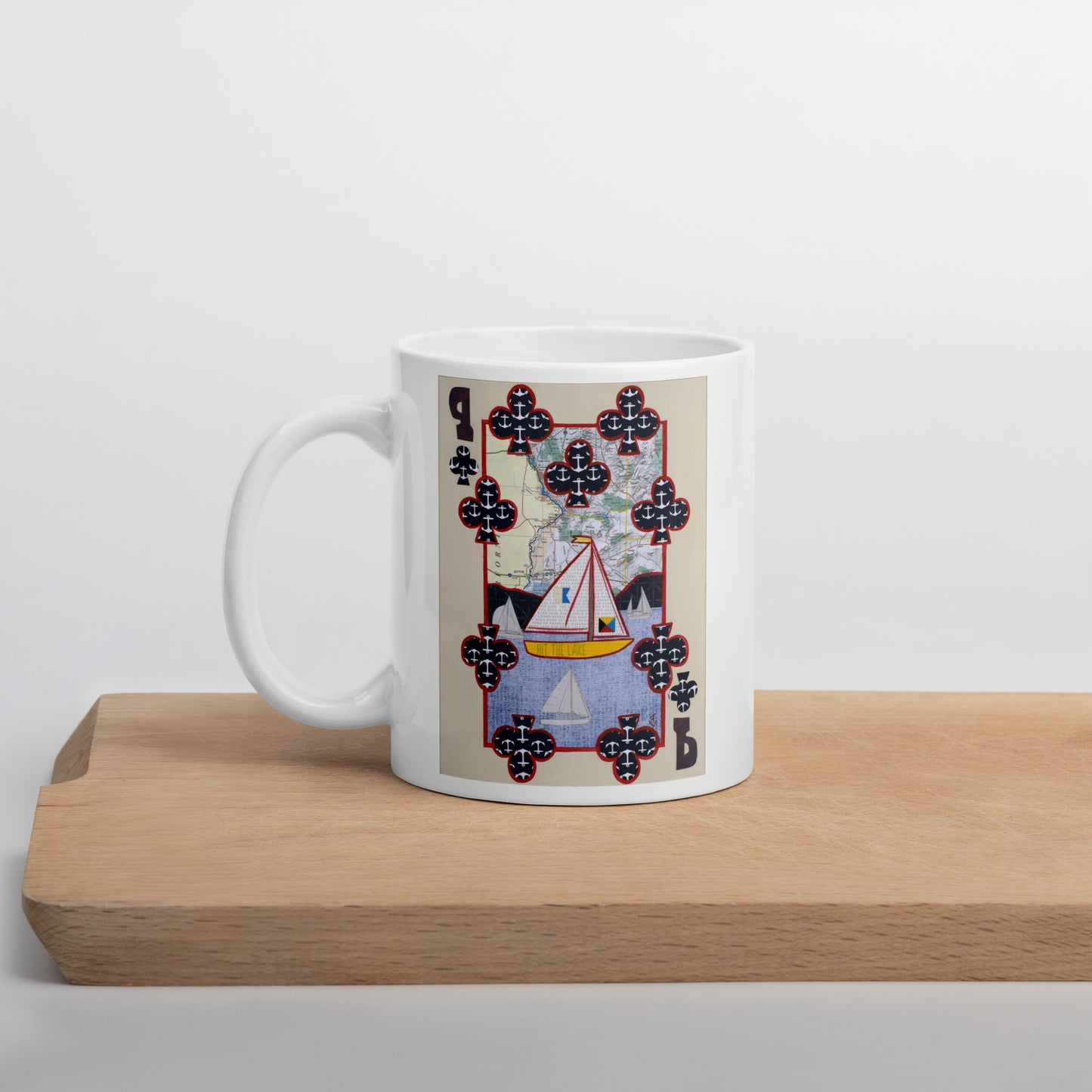 Nine of Clubs by Suzanne Villella | White glossy mug