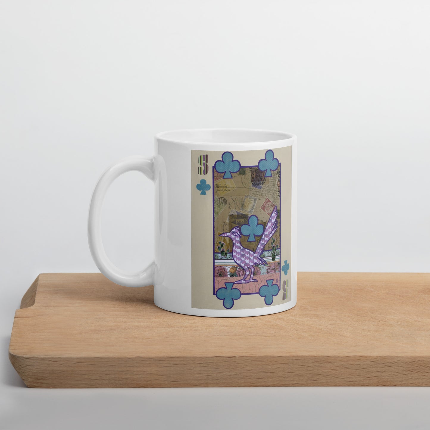 Five of Clubs by Suzanne Villella | White glossy mug