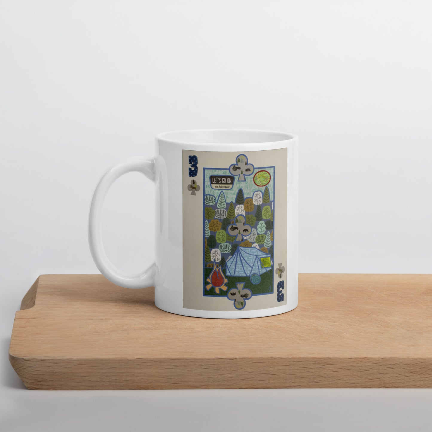 Three of Clubs by Suzanne Villella | White glossy mug