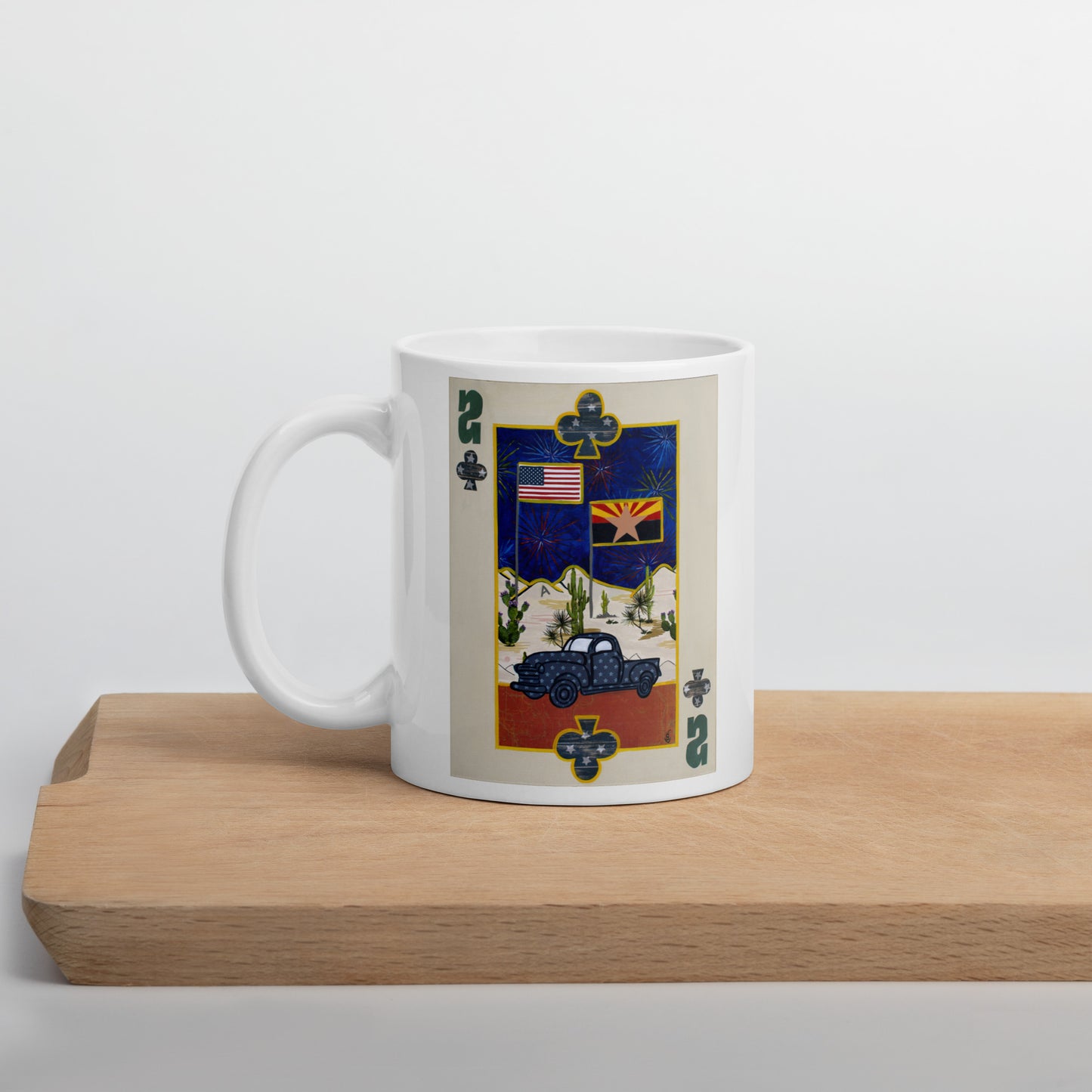 Two of Clubs by Suzanne Villella | White glossy mug