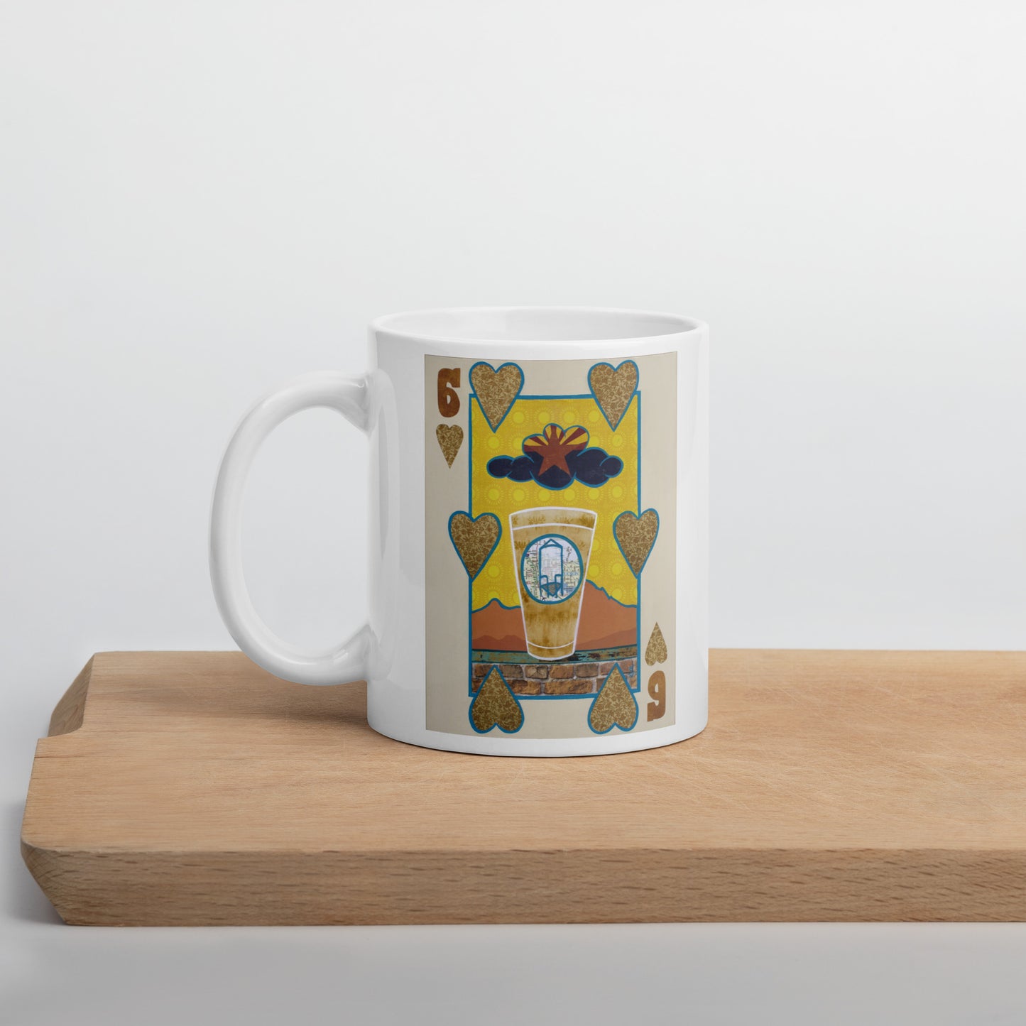 Six of Hearts by Suzanne Villella | White glossy mug