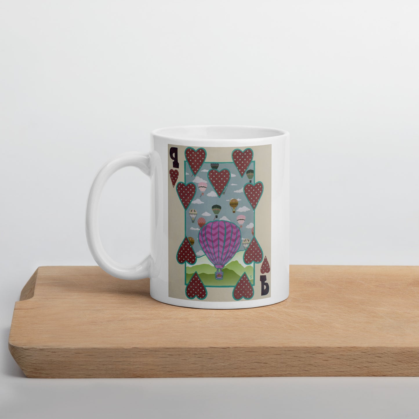 Nine of Hearts by Suzanne Villella | White glossy mug