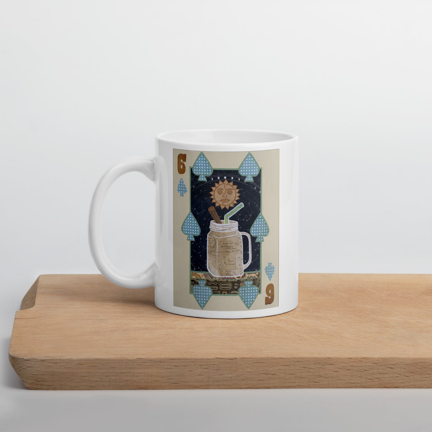 Six of Spades by Suzanne Villella | White glossy mug