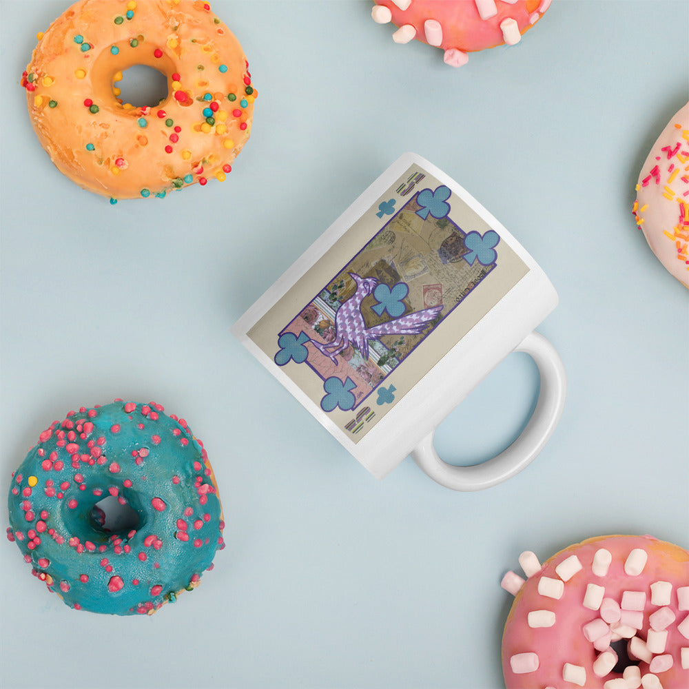 Five of Clubs by Suzanne Villella | White glossy mug