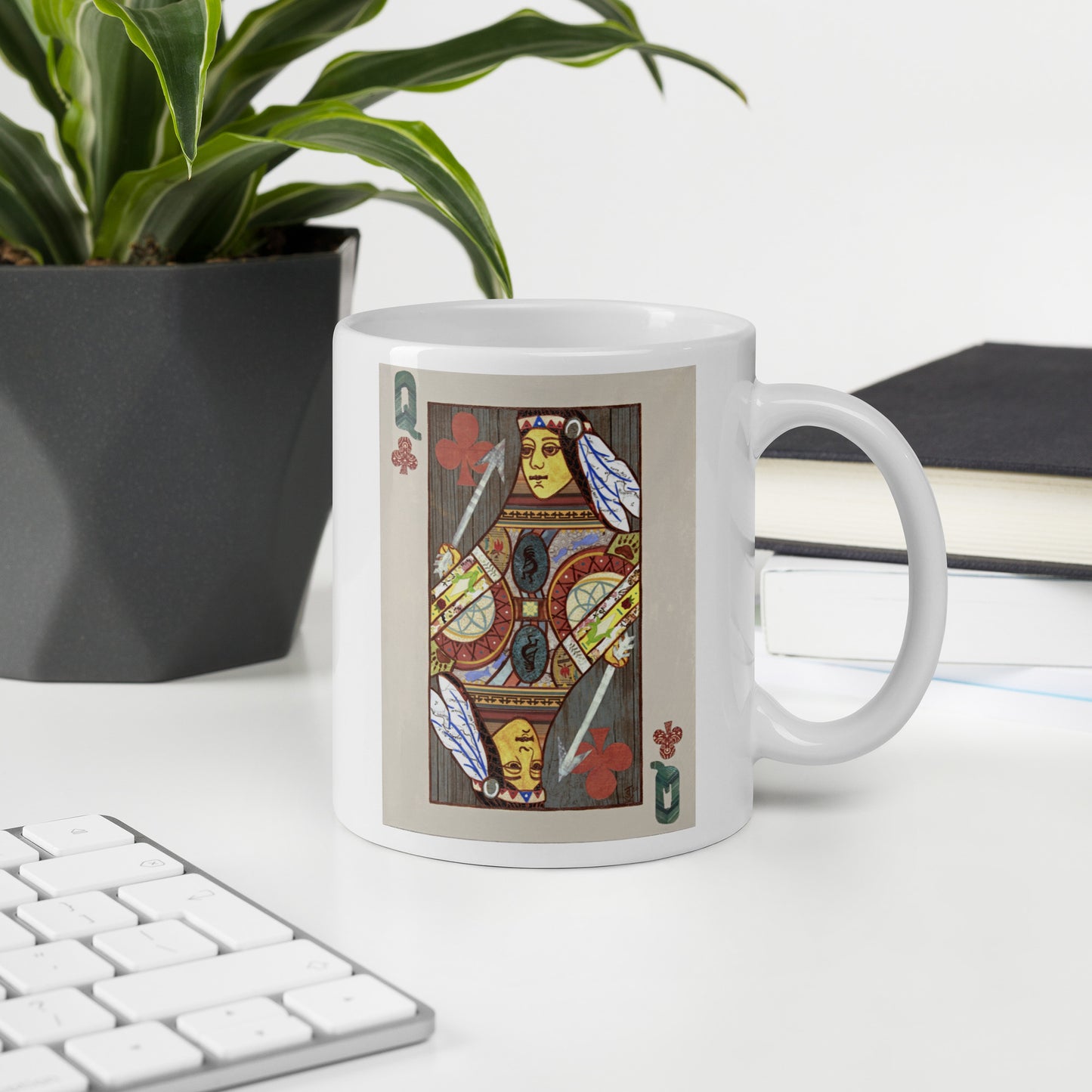 Queen of Clubs by Suzanne Villella | White glossy mug