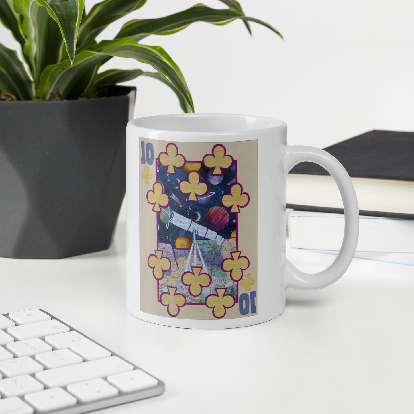 Ten of Clubs by Suzanne Villella | White glossy mug