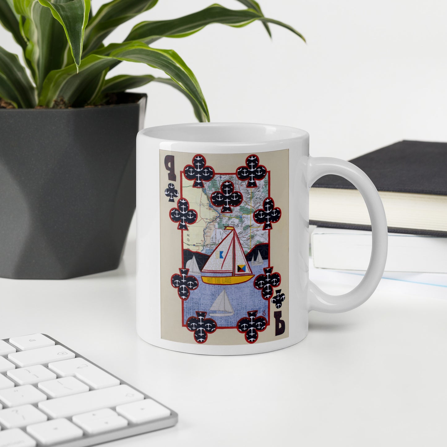 Nine of Clubs by Suzanne Villella | White glossy mug