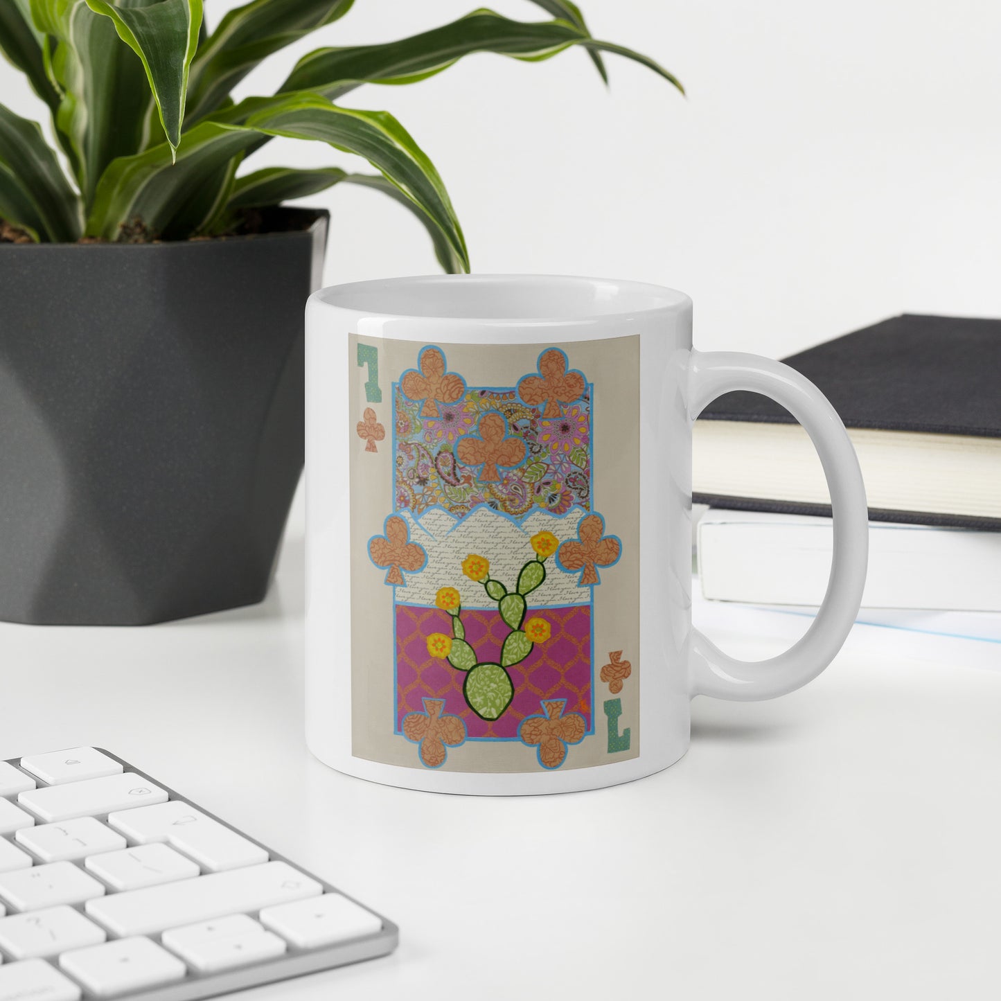 Seven of Clubs by Suzanne Villella | White glossy mug