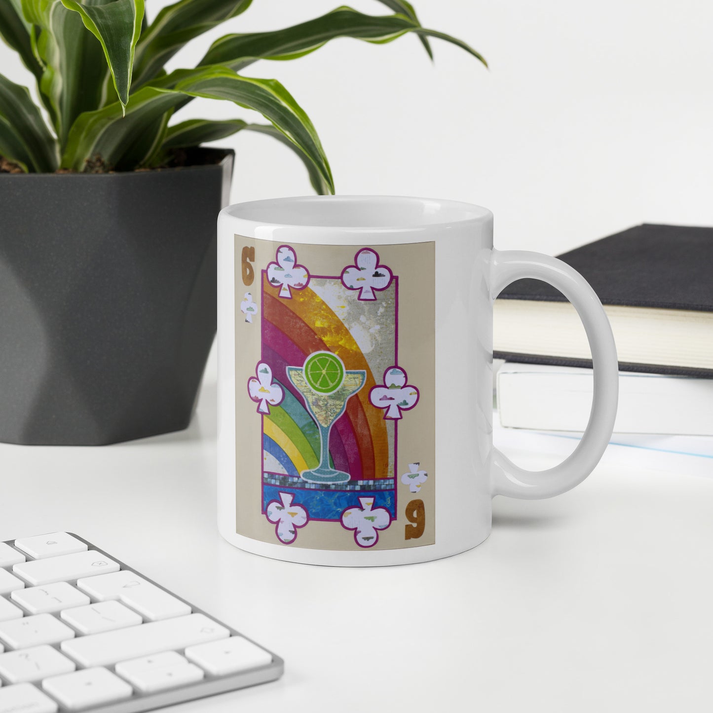 Six of Clubs by Suzanne Villella | White glossy mug