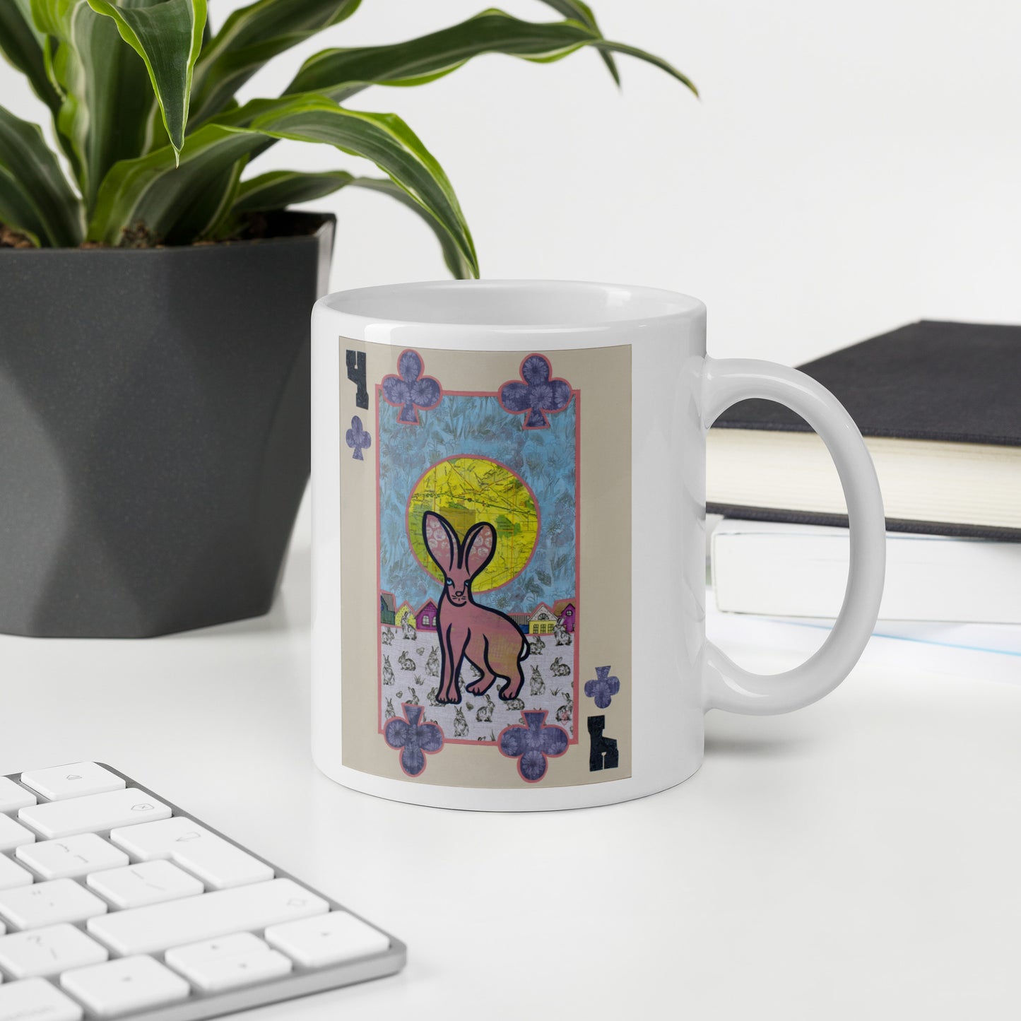 Four of Clubs by Suzanne Villella | White glossy mug