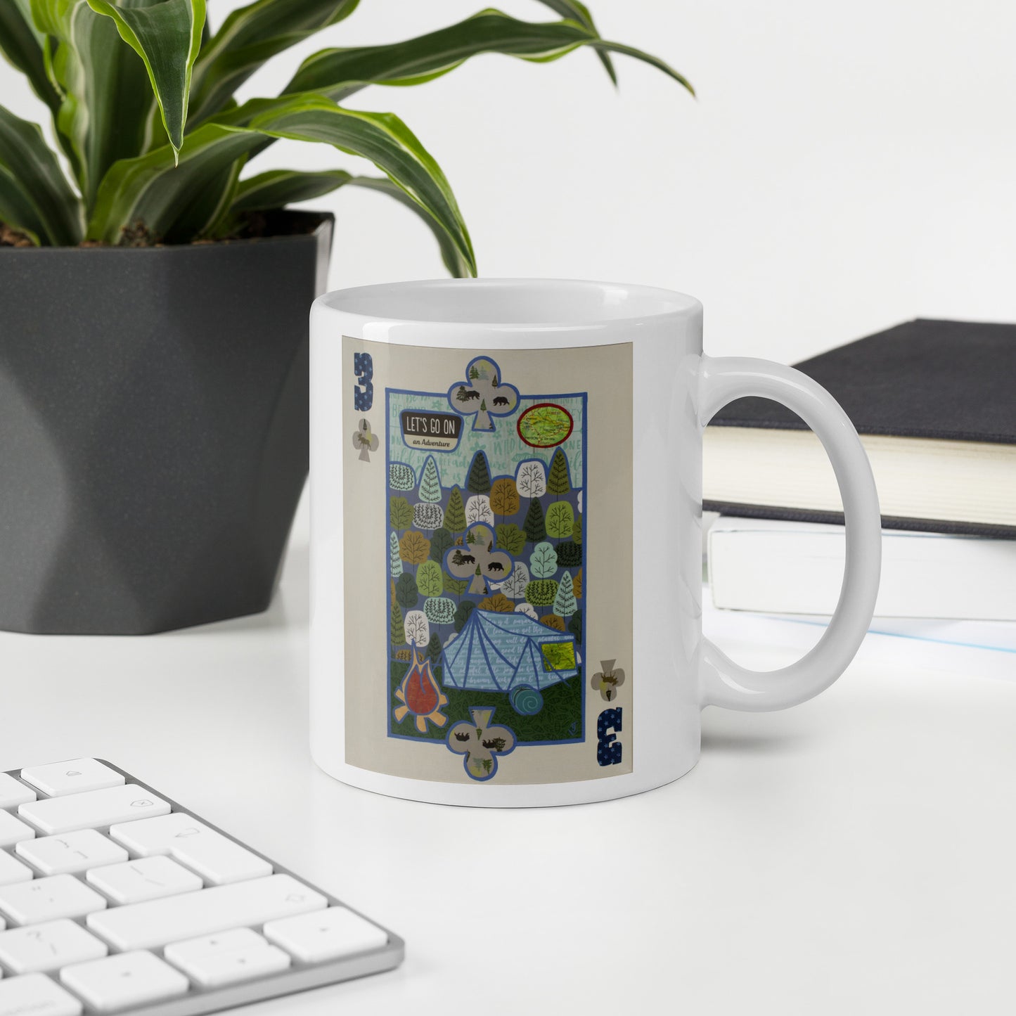 Three of Clubs by Suzanne Villella | White glossy mug