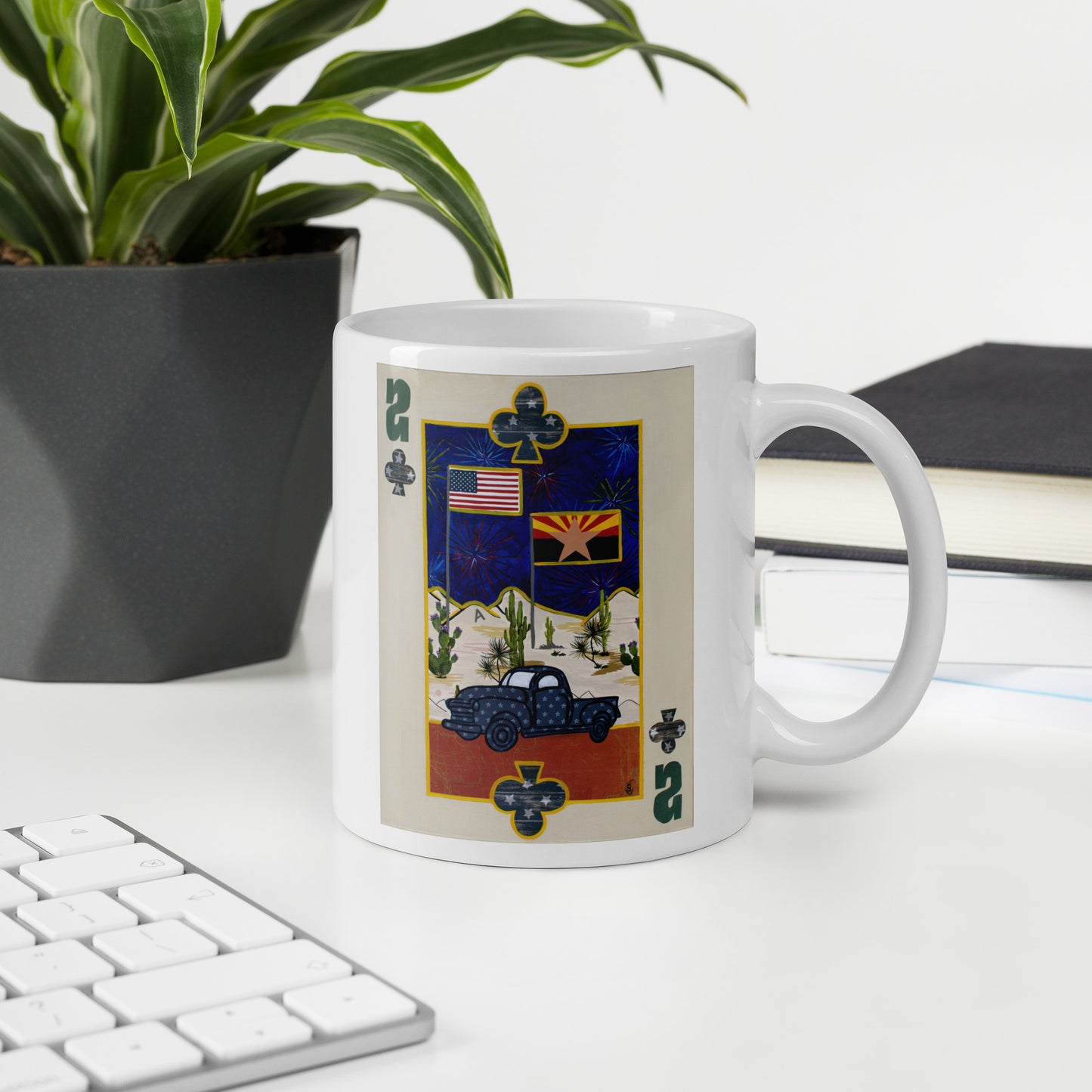 Two of Clubs by Suzanne Villella | White glossy mug