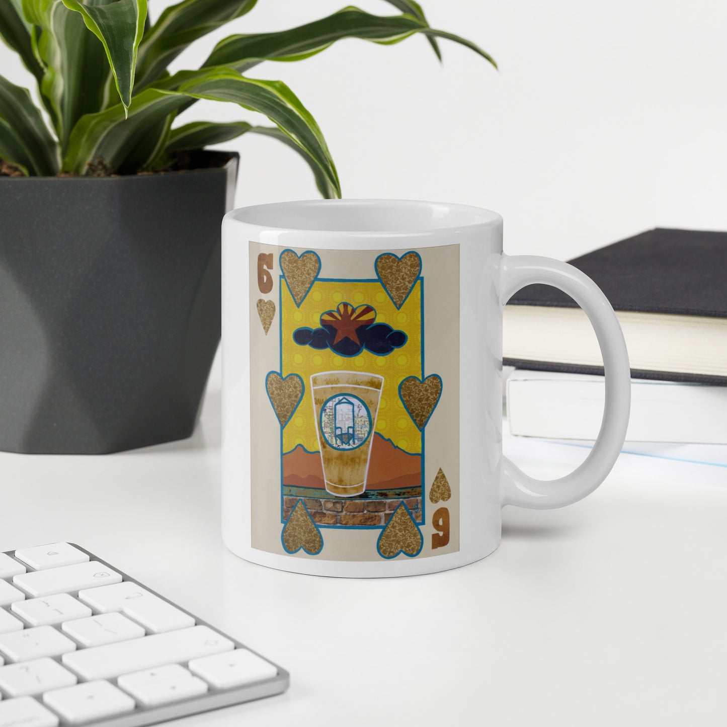 Six of Hearts by Suzanne Villella | White glossy mug