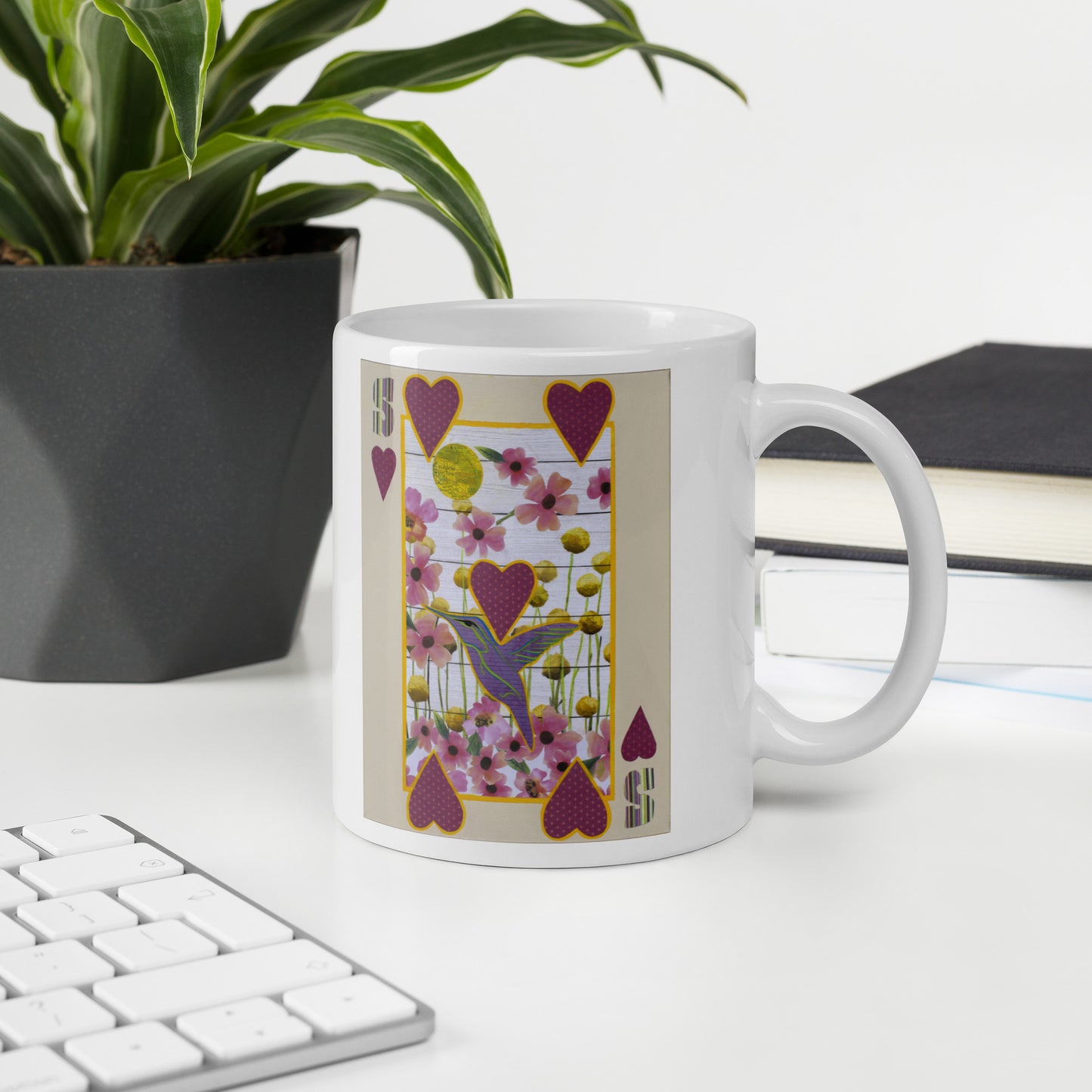 Five of Hearts by Suzanne Villella | White glossy mug