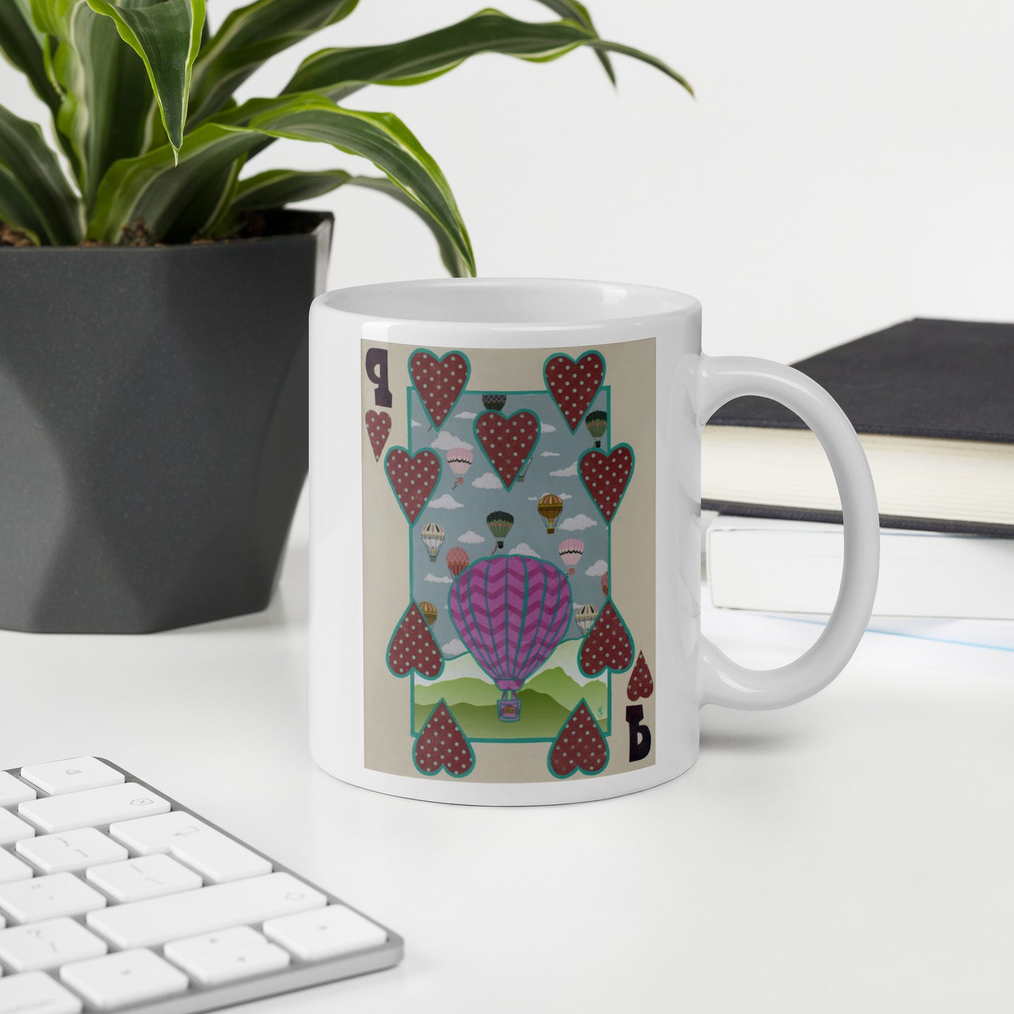 Nine of Hearts by Suzanne Villella | White glossy mug