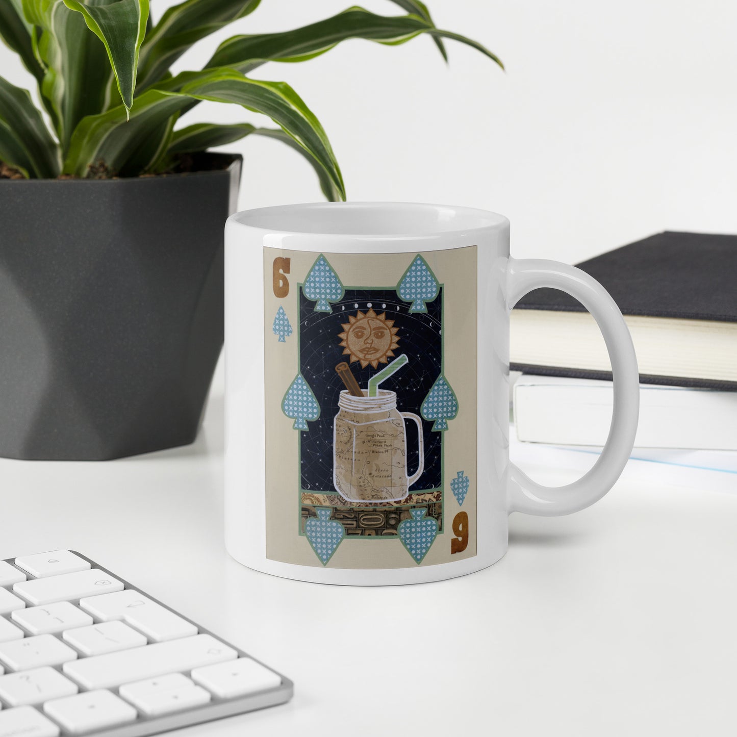 Six of Spades by Suzanne Villella | White glossy mug